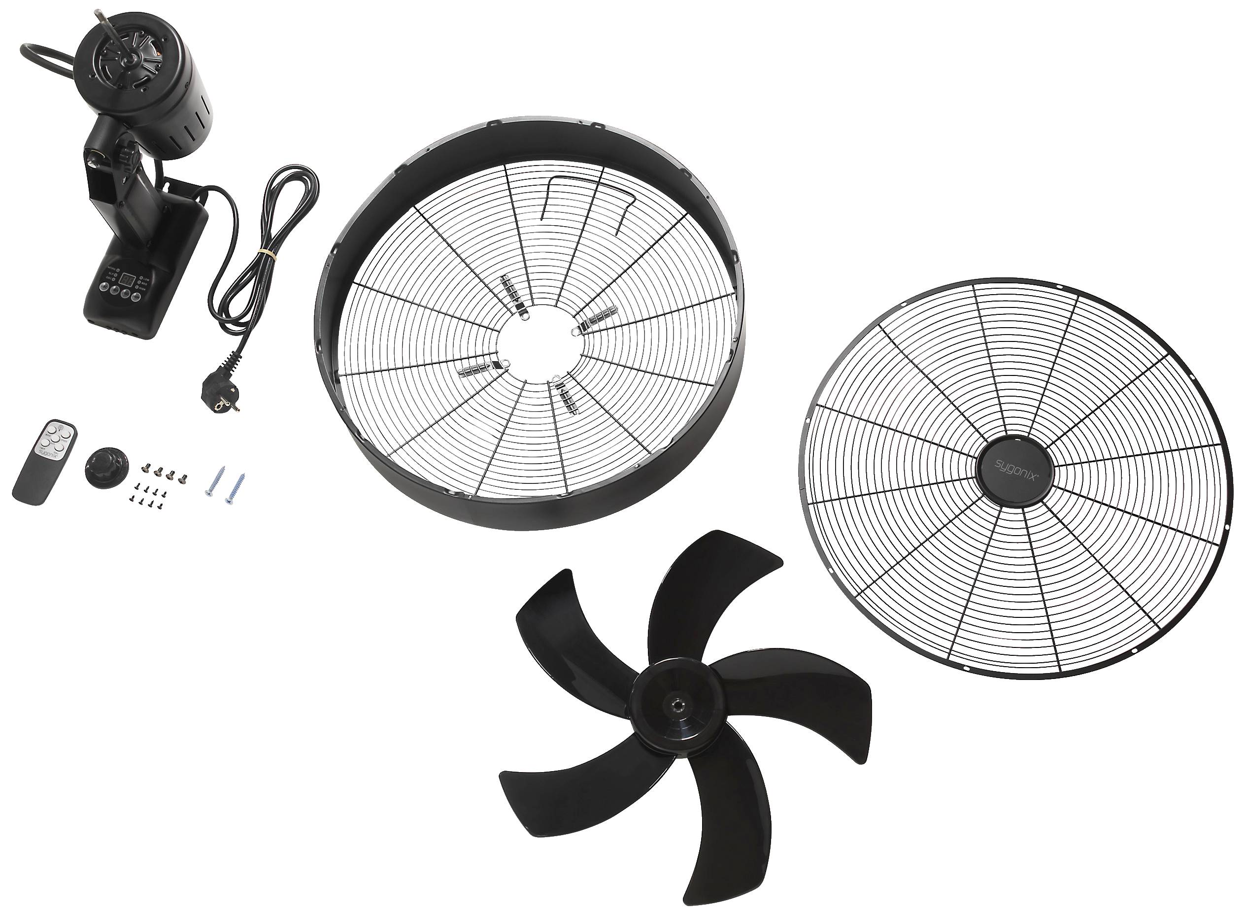 Sygonix Wandventilator 50 W (L x B x H) 450 x 450 x 355 mm Schwarz (matt) Oszillierend, mit Fernbedienung, Timer, Wandmontage möglich