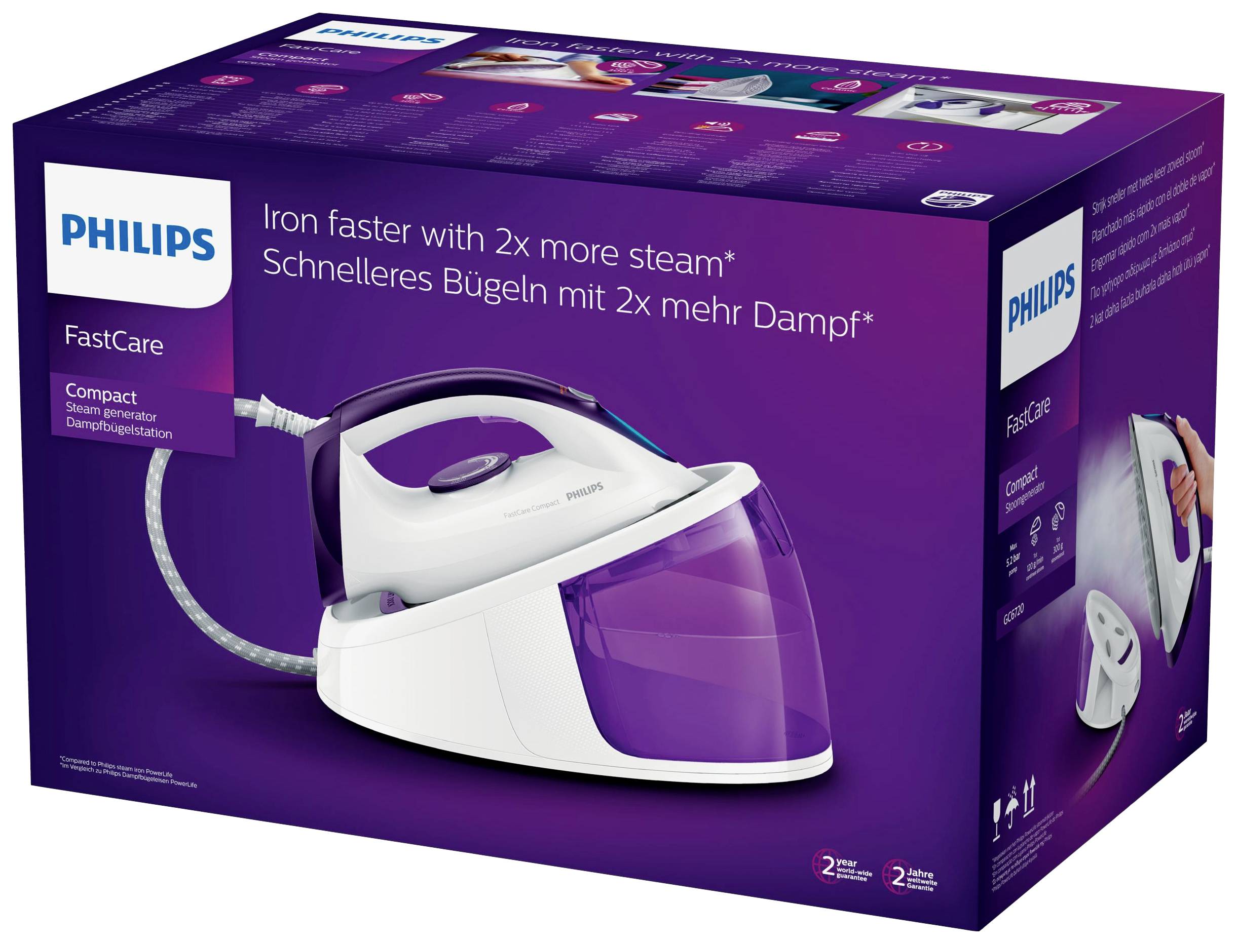 Philips Home FastCare Compact GC6720/30 Dampfbügelstation 2400 W Lila, Weiß