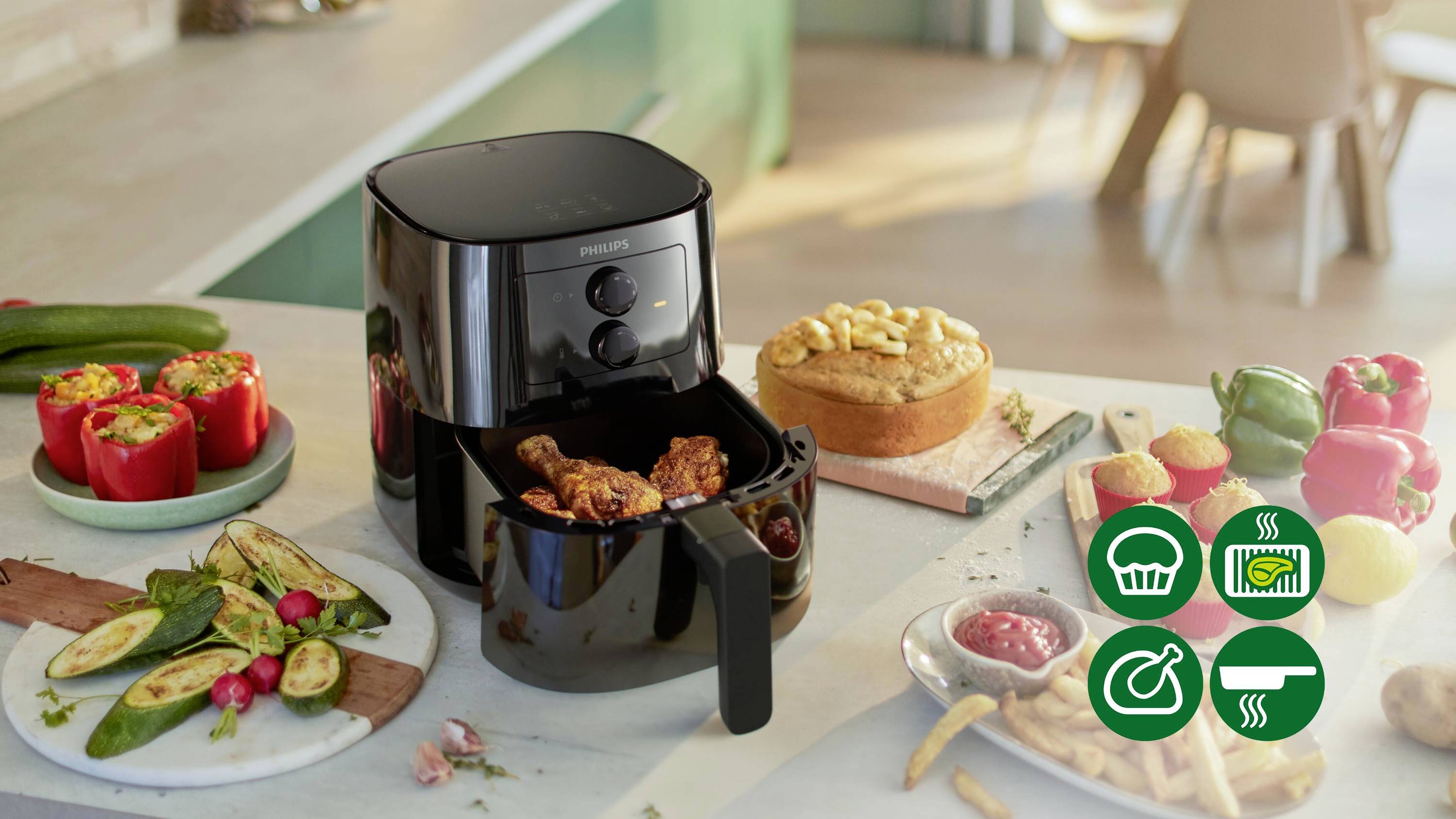 Philips Home Essential Compact HD9200/90 Heißluft-Fritteuse 4.1 l 1400 W Temperaturvorwahl, Timerfunktion Schwarz