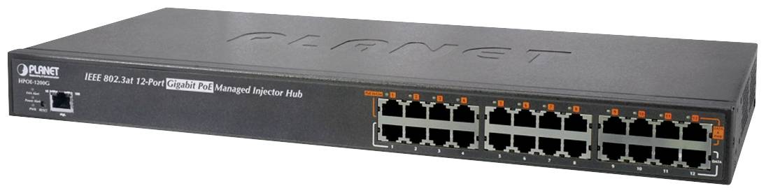 Planet Rackmount Gigabit Managed PoE-Injektor HPOE-1200G, 12 Port, 360 W PoE+, 19" / 1 HE