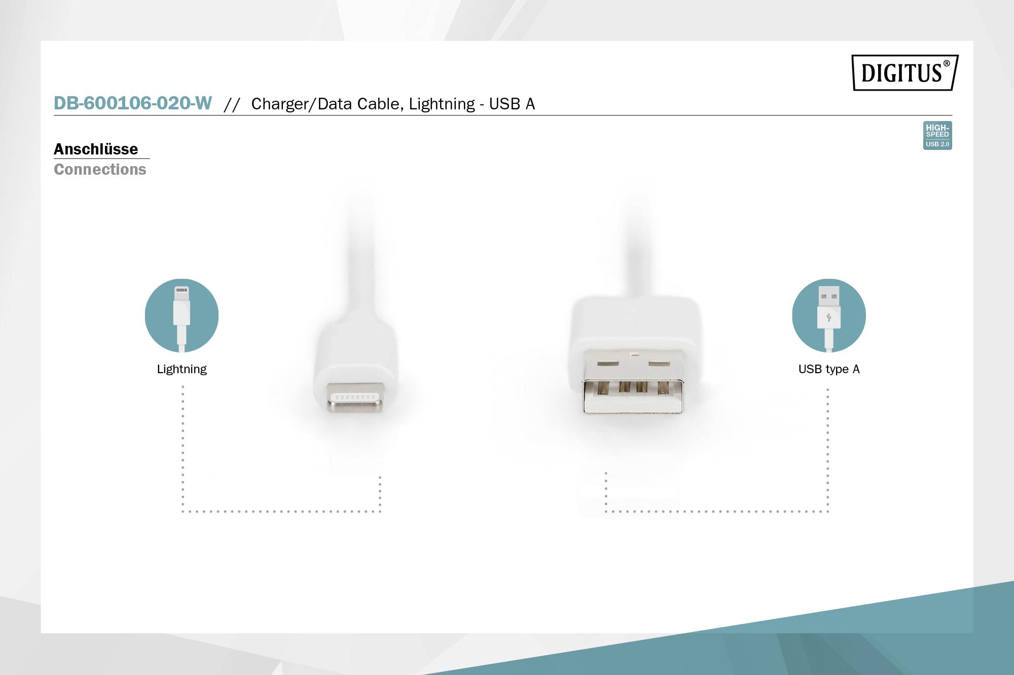 Digitus Handy, iPad/iPhone/iPod, Computer, Notebook Ladekabel [1x USB-A - 1x Lightning] 2m USB-A, Apple Lightning