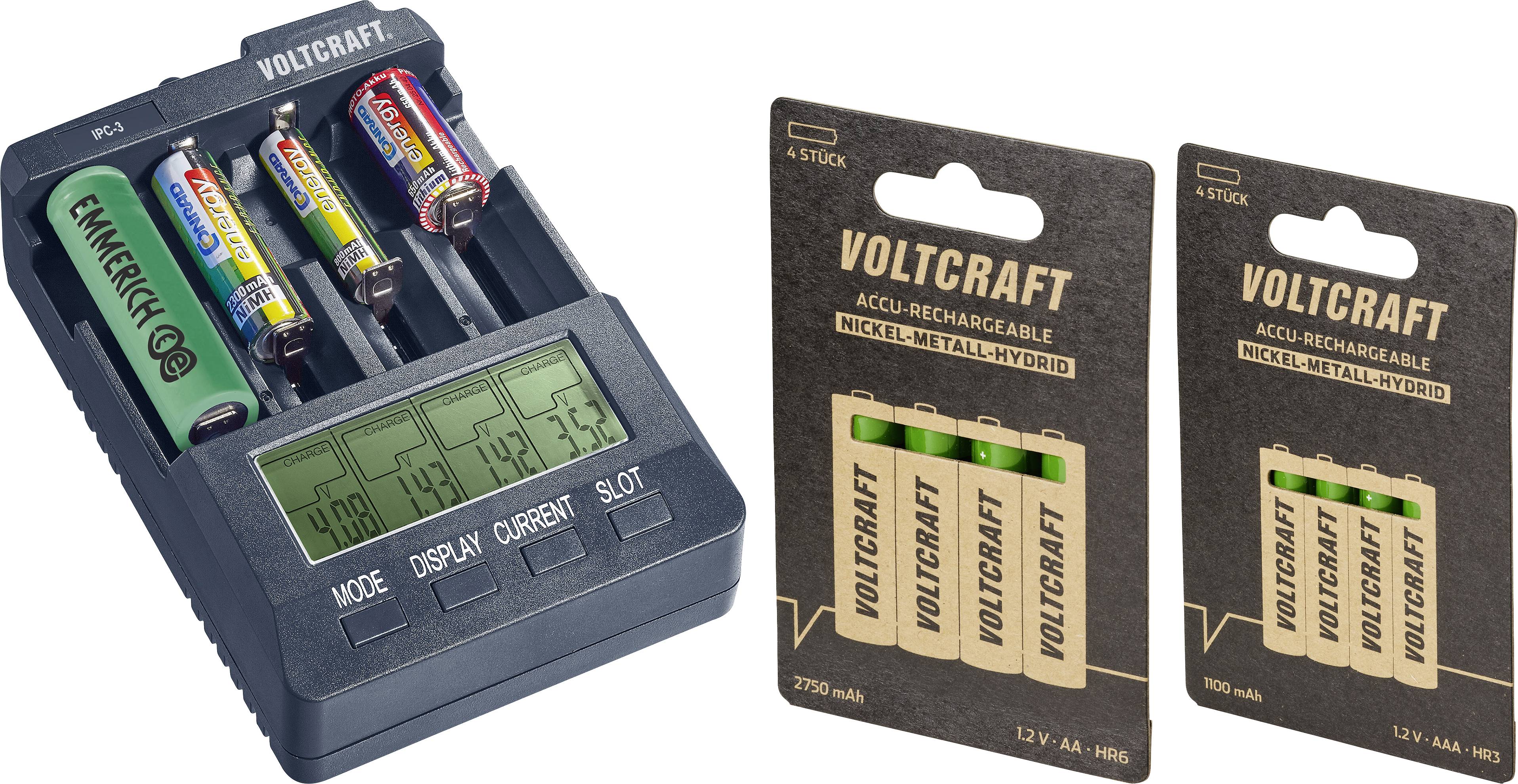 VOLTCRAFT IPC-3 + HR03 SE + HR6 SE Rundzellen-Ladegerät LiIon, NiCd, NiMH 10440, 14500, 16340, 1665