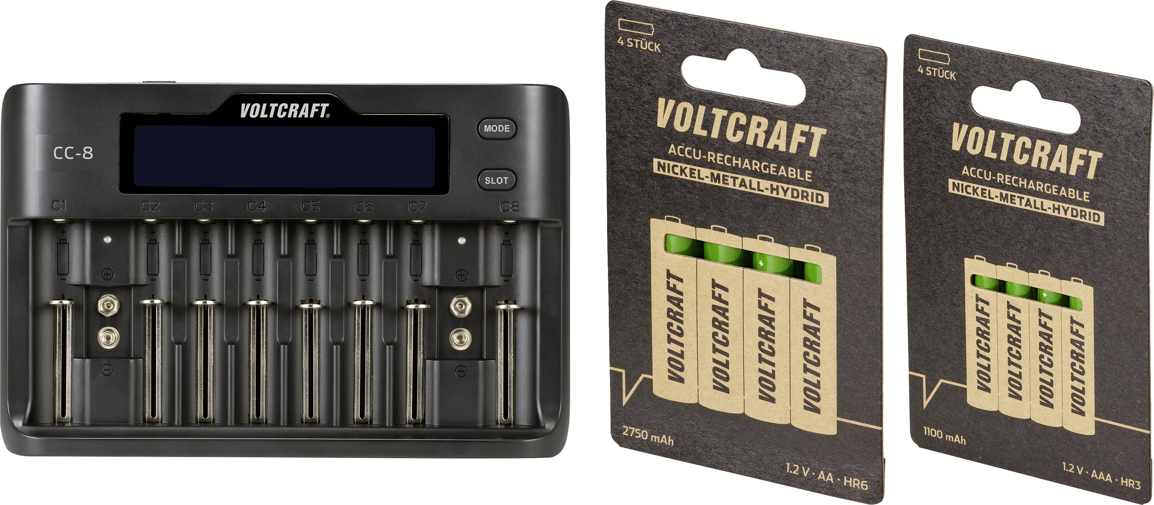 VOLTCRAFT CC-8 + HR03 SE + HR6 SE Rundzellen-Ladegerät LiIon, LiFePO, NiMH, NiCd A, Mignon (AA), Micro (AAA), Mini (AAAA), Baby