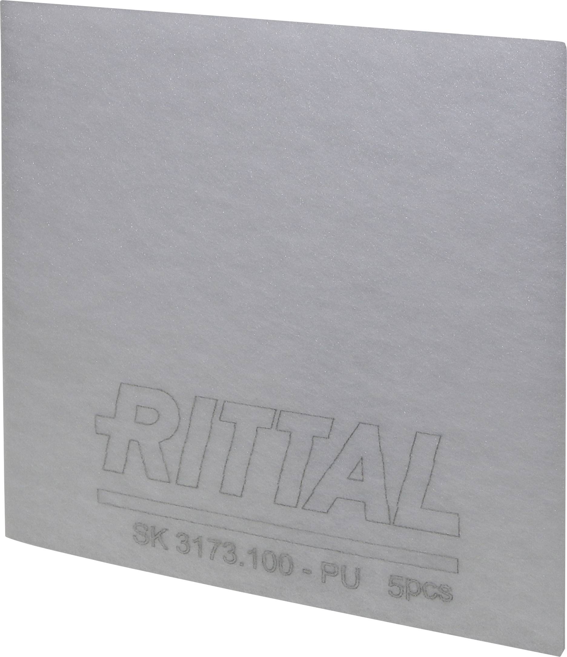 Ein graues Filtervliespaket mit der Aufschrift 'Rittal SK 3173.100 - PU 5pcs'.