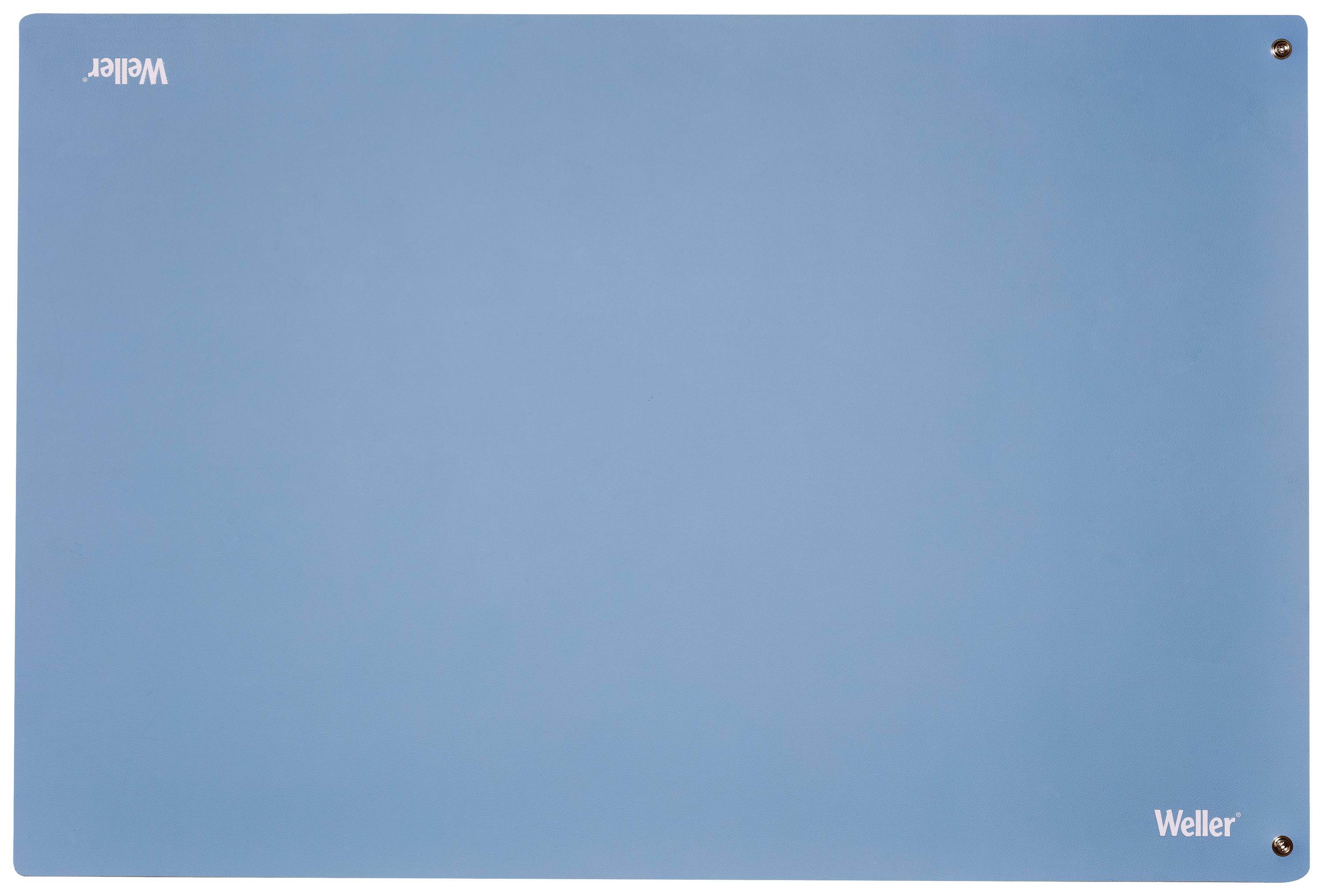 Ein rechteckiges, blaues Silikonpad mit zwei kleinen, runden Metallbohrungen in den Ecken. Oben links ist 'Weller' aufgedruckt.