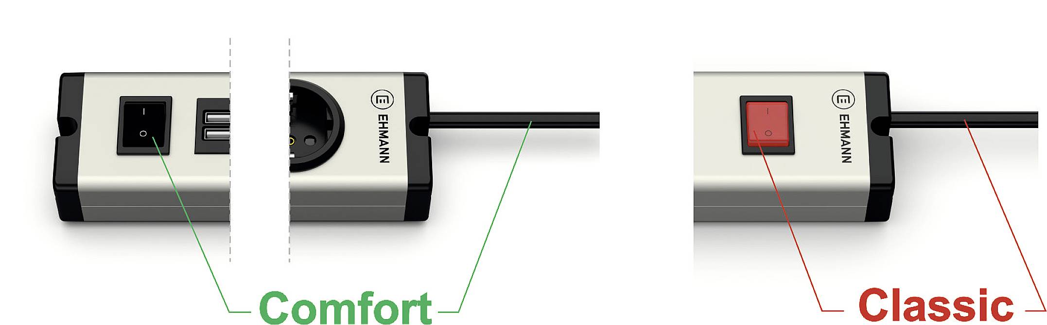 Ehmann 0601x0g02203301 Steckdosenleiste Silber, Schwarz Schutzkontakt 1St.