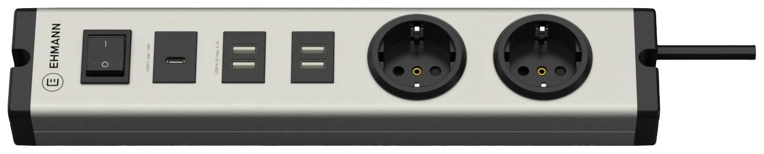 Ehmann 0601x0g02203301 Steckdosenleiste Silber, Schwarz Schutzkontakt 1St.