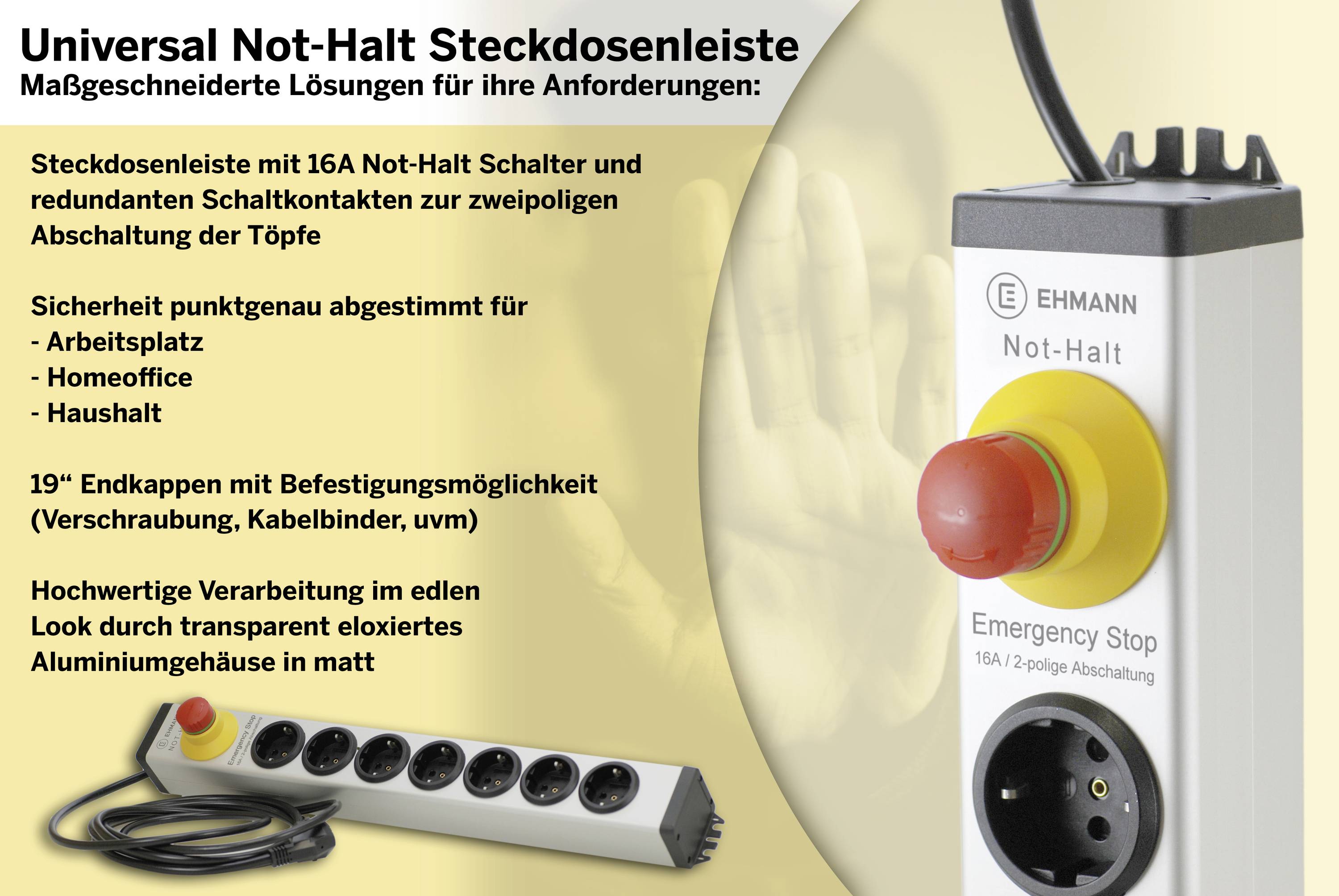 Ehmann 0819x00072033 Steckdosenleiste Silber, Schwarz Schutzkontakt 1 St.