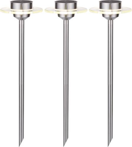 Paulmann 4064161230566 Solarspieß Ufo LED Solar-Gartenleuchte 3er Set 0.2 W Warmweiß Edelstahl, Kla