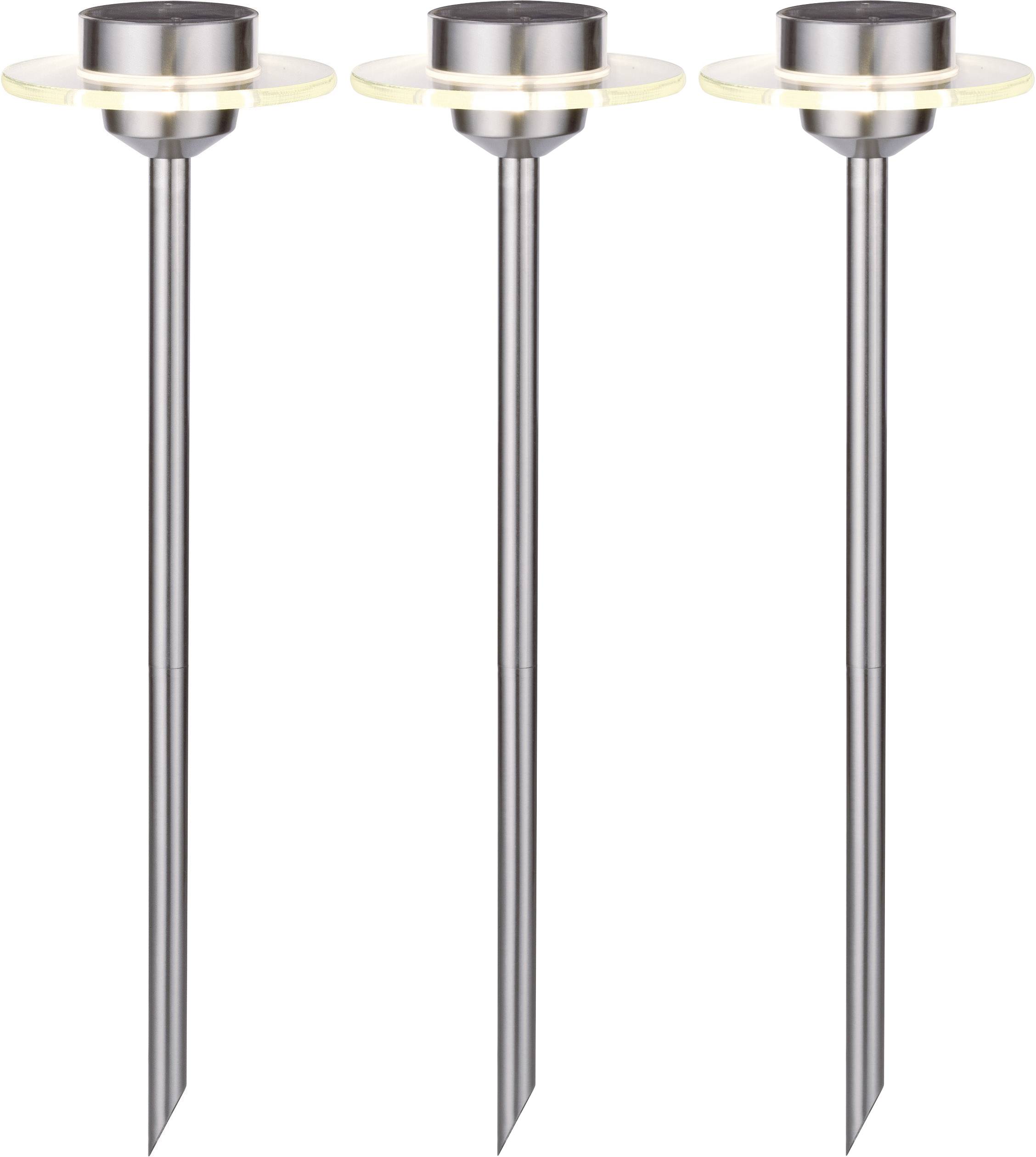 Paulmann 4064161230566 Solarspieß Ufo LED Solar-Gartenleuchte 3er Set 0.2W Warmweiß Edelstahl, Klar