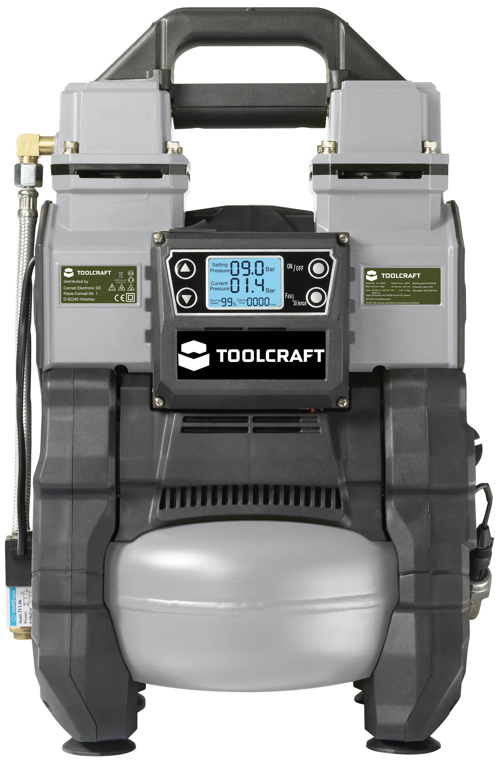 TOOLCRAFT TO-7858587 Druckluftkompressor 18 VDC/230 VAC 9 bar