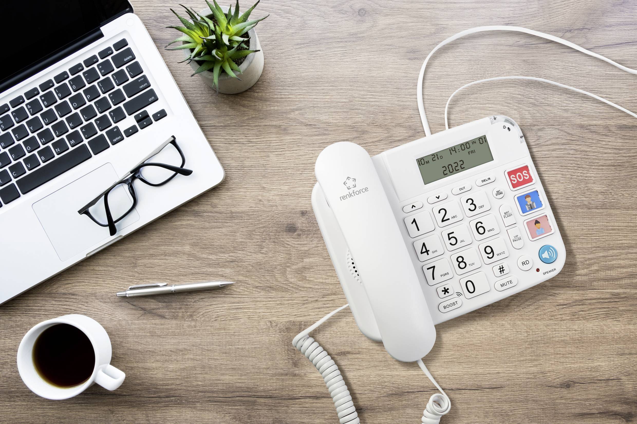 Renkforce RF-DP-400 Schnurgebundenes Seniorentelefon Freisprechen LC-Display Weiß