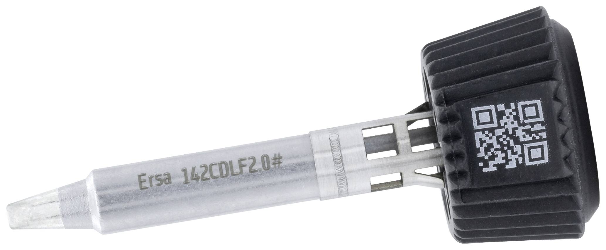 Stiftförmige Pipettenspitze mit schwarzer Kappe und QR-Code, seitlich beschriftet mit 'Efsa 14CCDLF2.0#'.