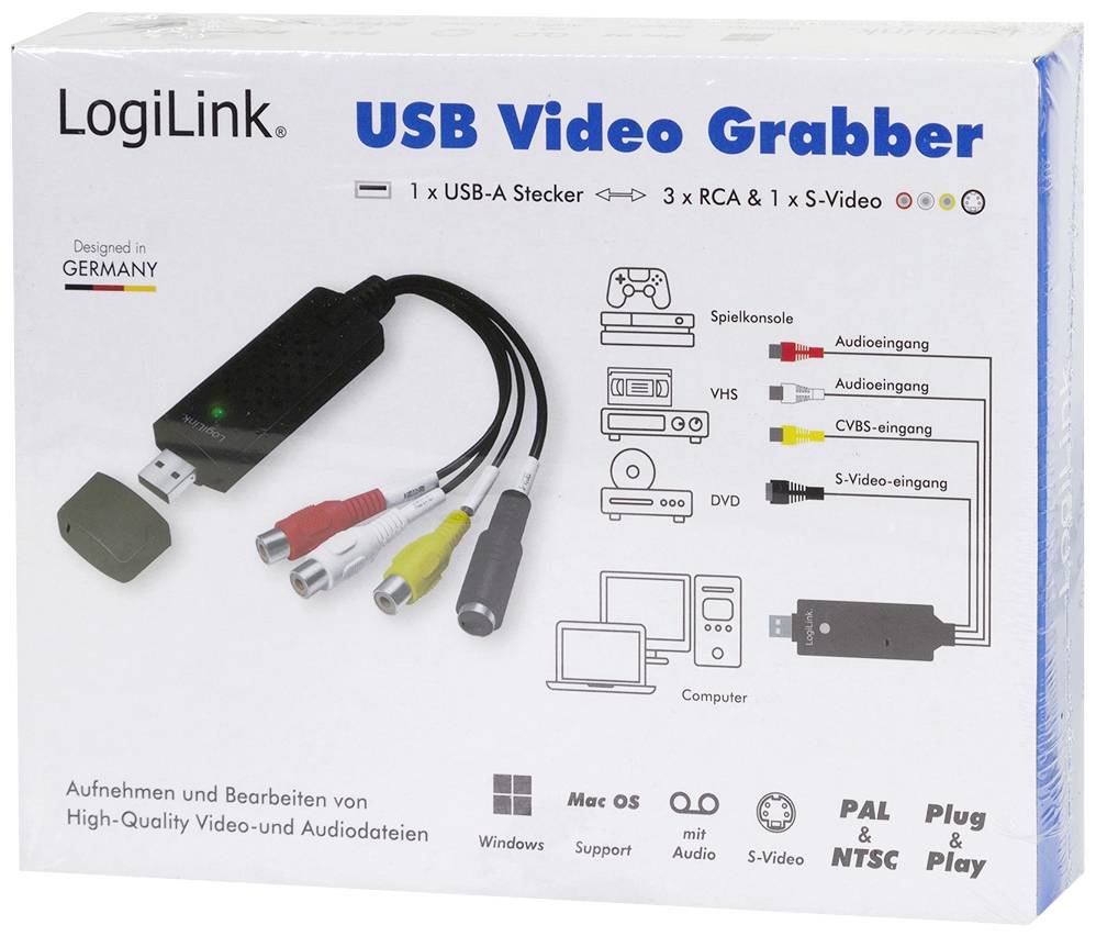 LogiLink USB / Cinch / S-Video AV Anschlusskabel [1x USB - 1x Cinch (Stereo), Cinch (Video), S-Video-Buchse] 10 cm Schwarz