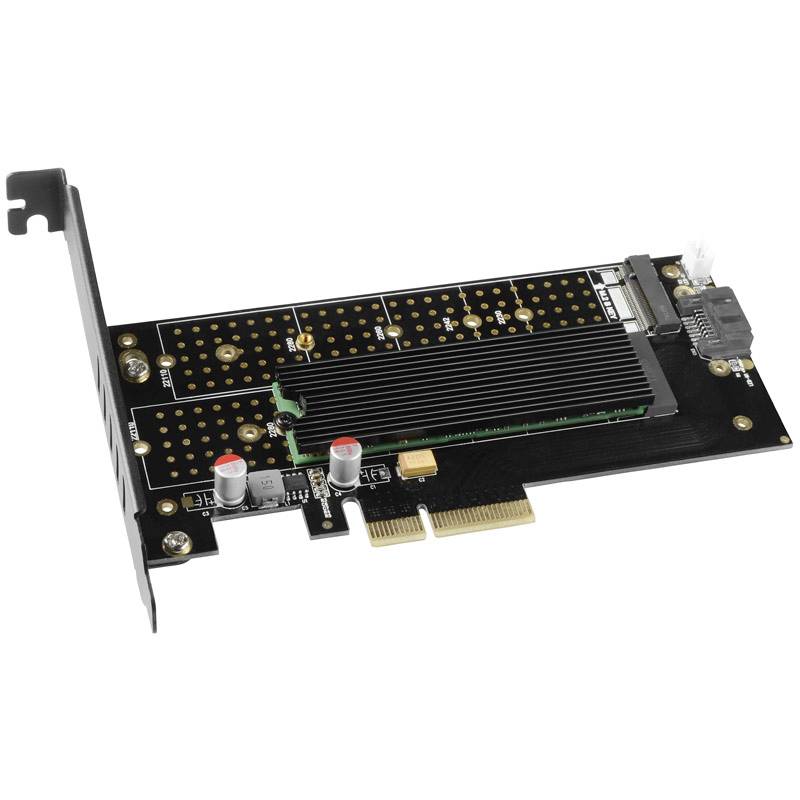 AXAGON PCEM2-DC 2 Port M.2 Controller PCIe x4 Passend für (SSD): M.2 PCIe NVMe SSD, M.2 SATA SSD Aktive Kühlung, inkl. Low-Profile Slotblech