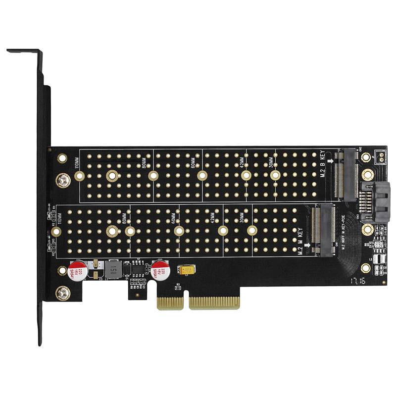 AXAGON PCEM2-DC 2 Port M.2 Controller PCIe x4 Passend für (SSD): M.2 PCIe NVMe SSD, M.2 SATA SSD Aktive Kühlung, inkl. Low-Profile Slotblech