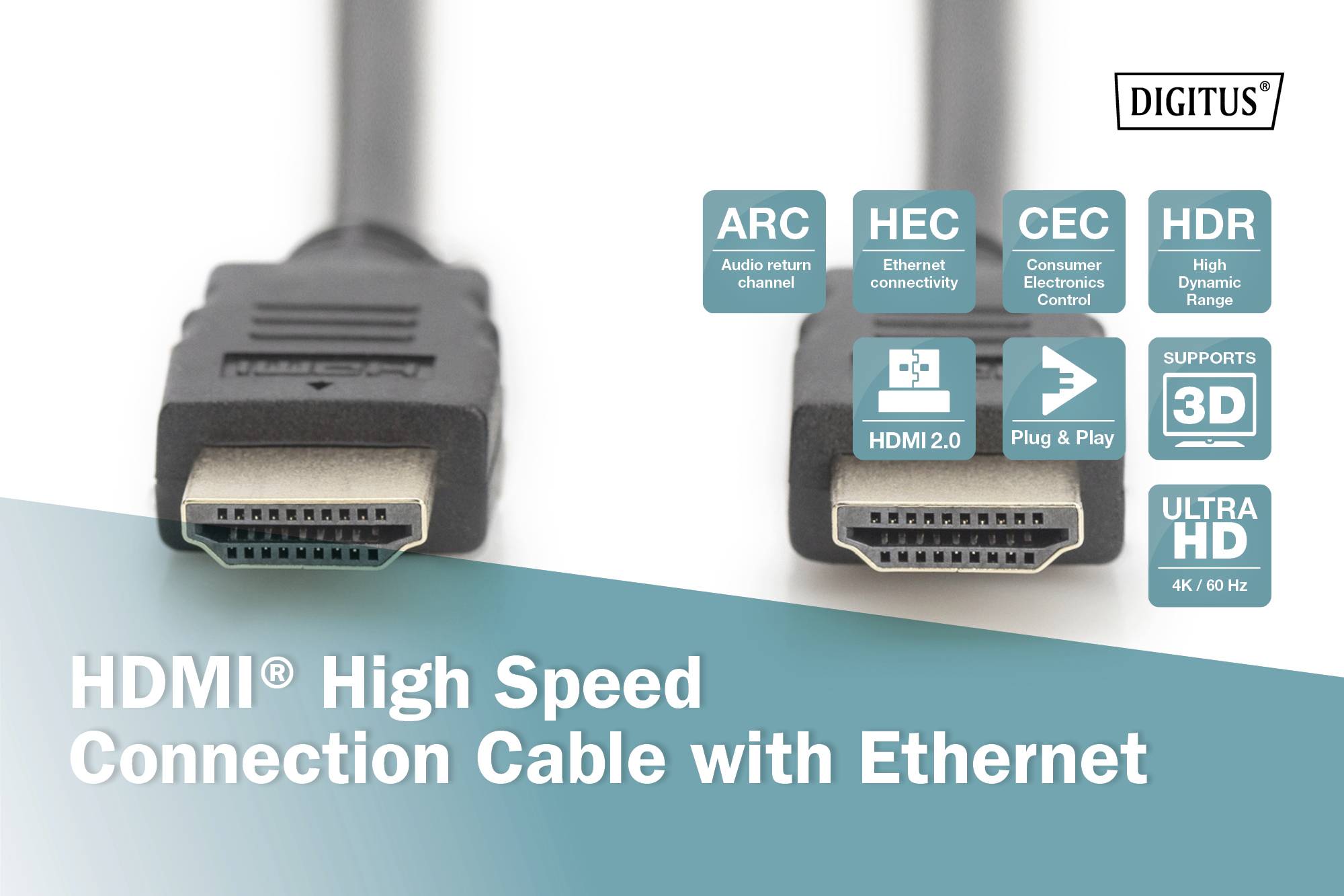 Digitus HDMI Anschlusskabel HDMI-A Stecker 5.00 m Schwarz DB-330123-050-S 4K UHD, Audio Return Channel, Flexibel, Folienschirm, Geflechtschirm