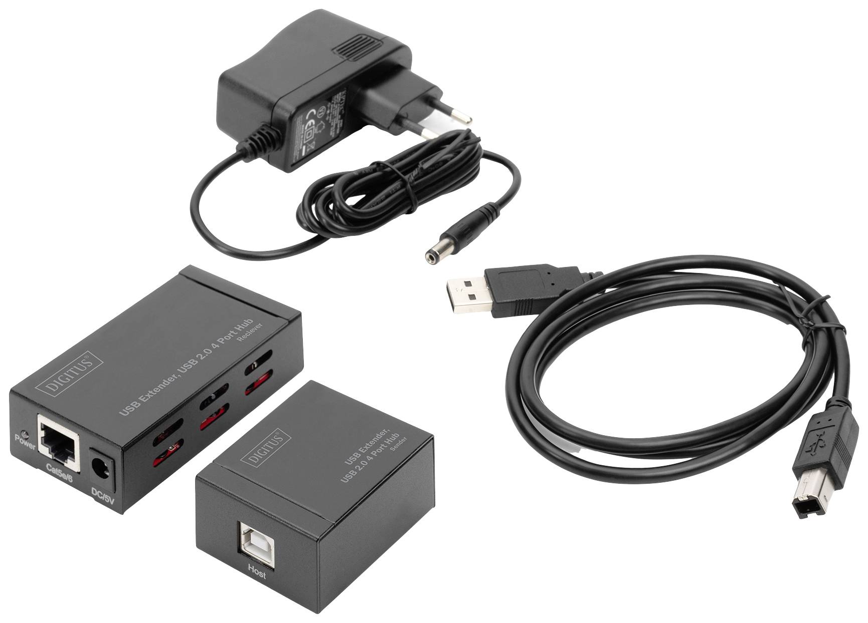 Digitus USB 2.0 Adapter [1x USB 2.0, USB 2.0 Buchse B, RJ45-Buchse, RJ45-Buchse 8p8c - 4x USB 2.0