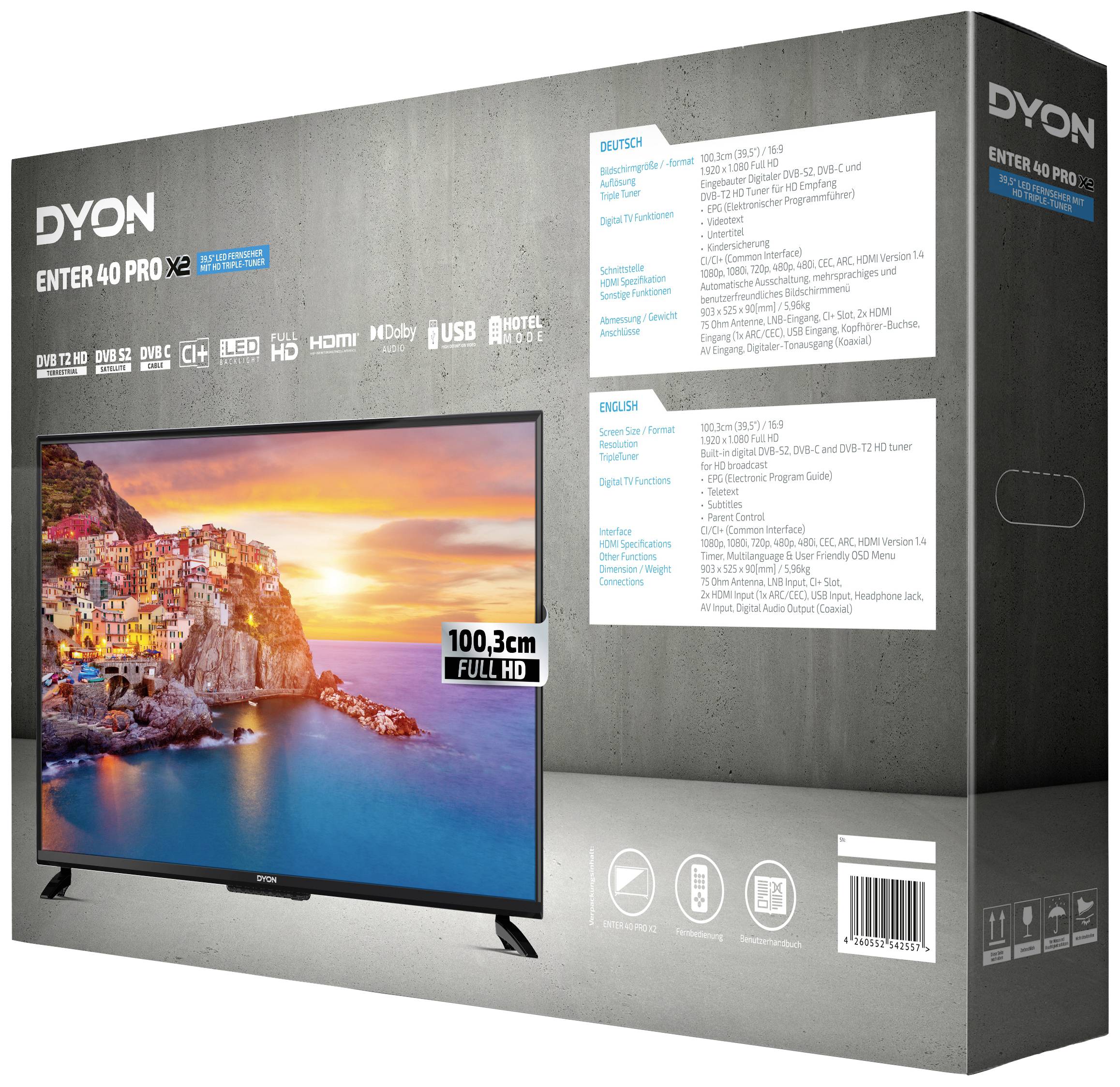 Dyon Enter 40 Pro X2 LED-TV 100.3cm 40 Zoll EEK G (A - G) DVB-T2, DVB-C, DVB-S, Full HD, CI+ Schwarz