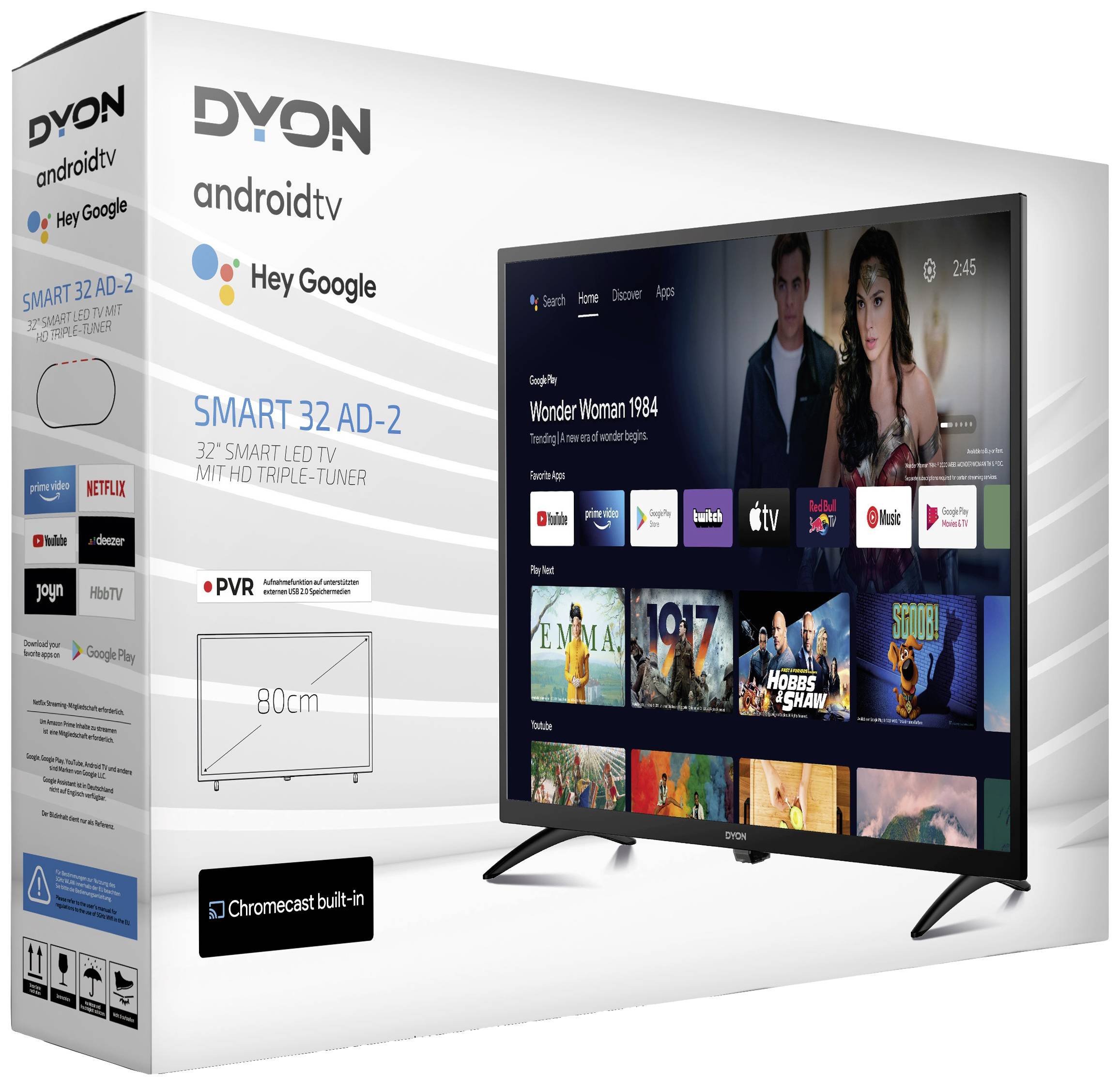 Dyon Smart 32 AD-2 LED-TV 80 cm 32 Zoll EEK G (A - G) DVB-T2, DVB-C, DVB-S2, HD ready, Smart TV, WLAN, CI+ Schwarz