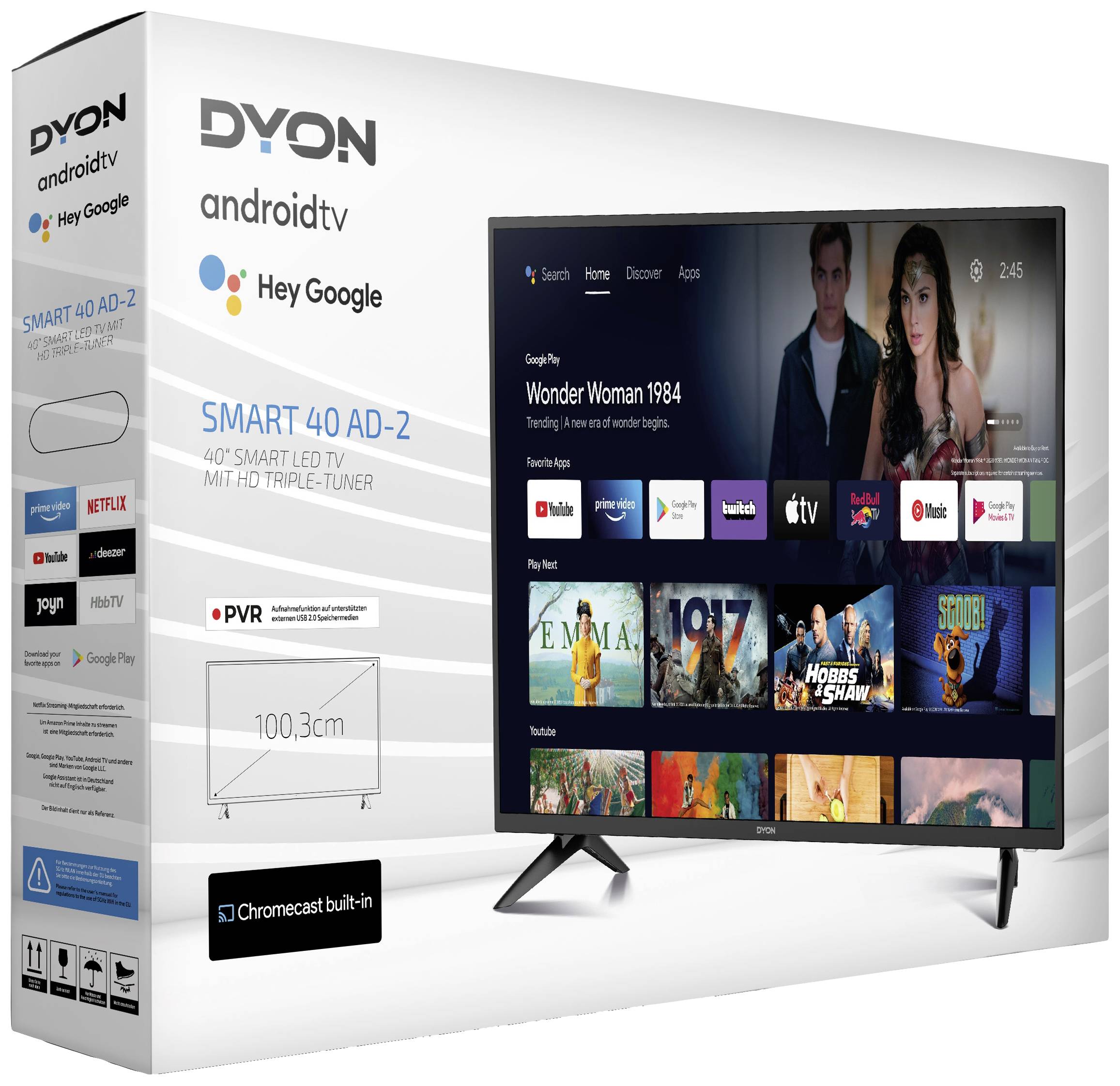 Dyon Smart 40 AD-2 LED-TV 100.3cm 40 Zoll EEK E (A - G) DVB-T2, DVB-C, DVB-S2, Full HD, Smart TV, WLAN, CI+ Schwarz