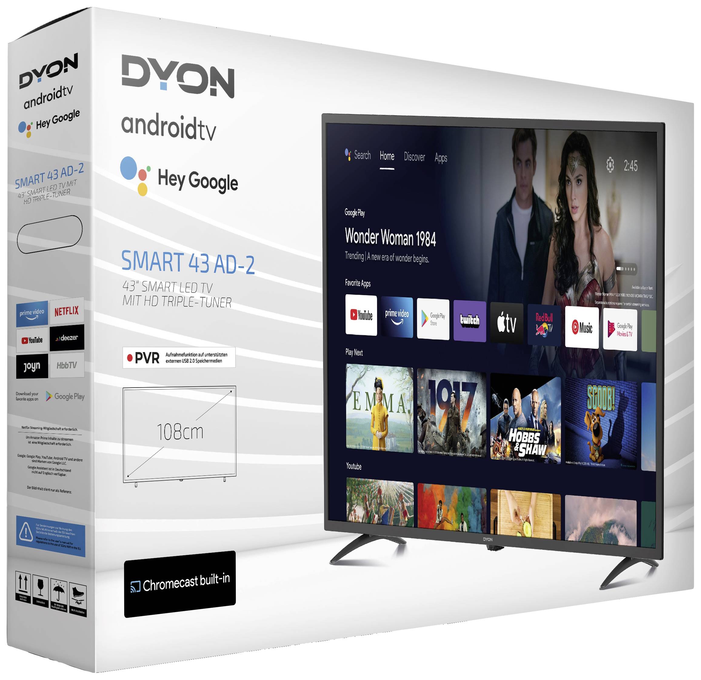 Dyon Smart 43 AD-2 LED-TV 108cm 43 Zoll EEK G (A - G) DVB-T2, DVB-C, DVB-S2, Full HD, Smart TV, WLAN, CI+ Schwarz