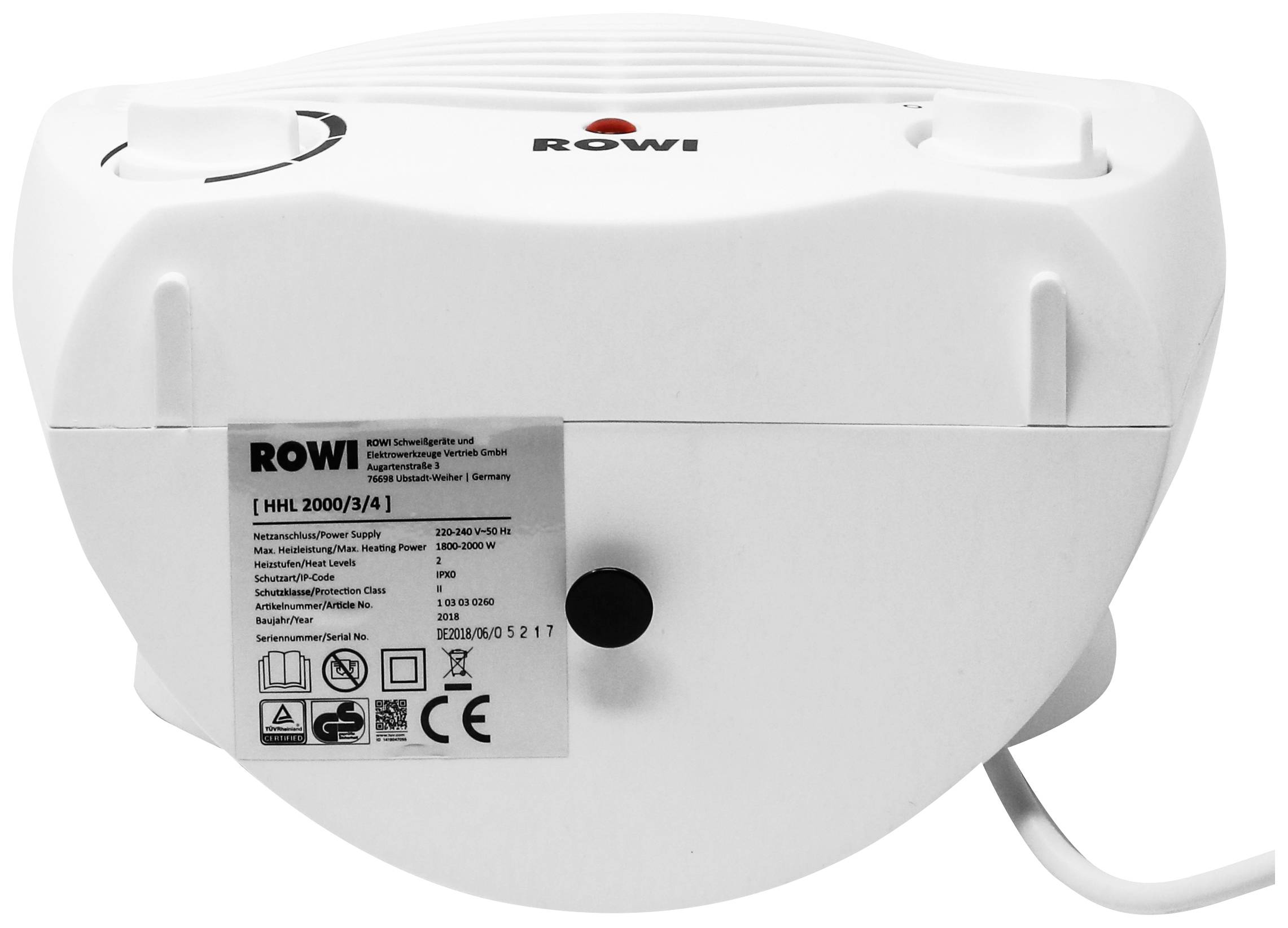 ROWI 1 03 03 0260 Heizlüfter HHL 2000/3/4 60m³ Weiß