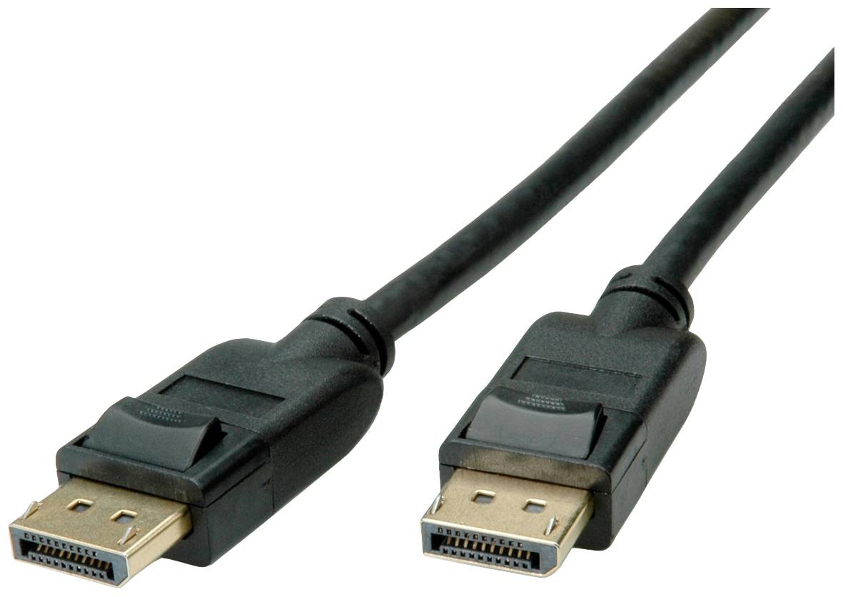 Zwei DisplayPort-Kabel mit schwarzen Anschlüssen.