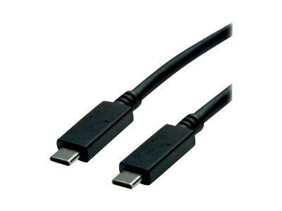 Zwei schwarze USB-C-Kabel nebeneinander liegend, die Enden zeigen nach oben rechts, geeignet für Datenübertragung und Ladefunktionen.