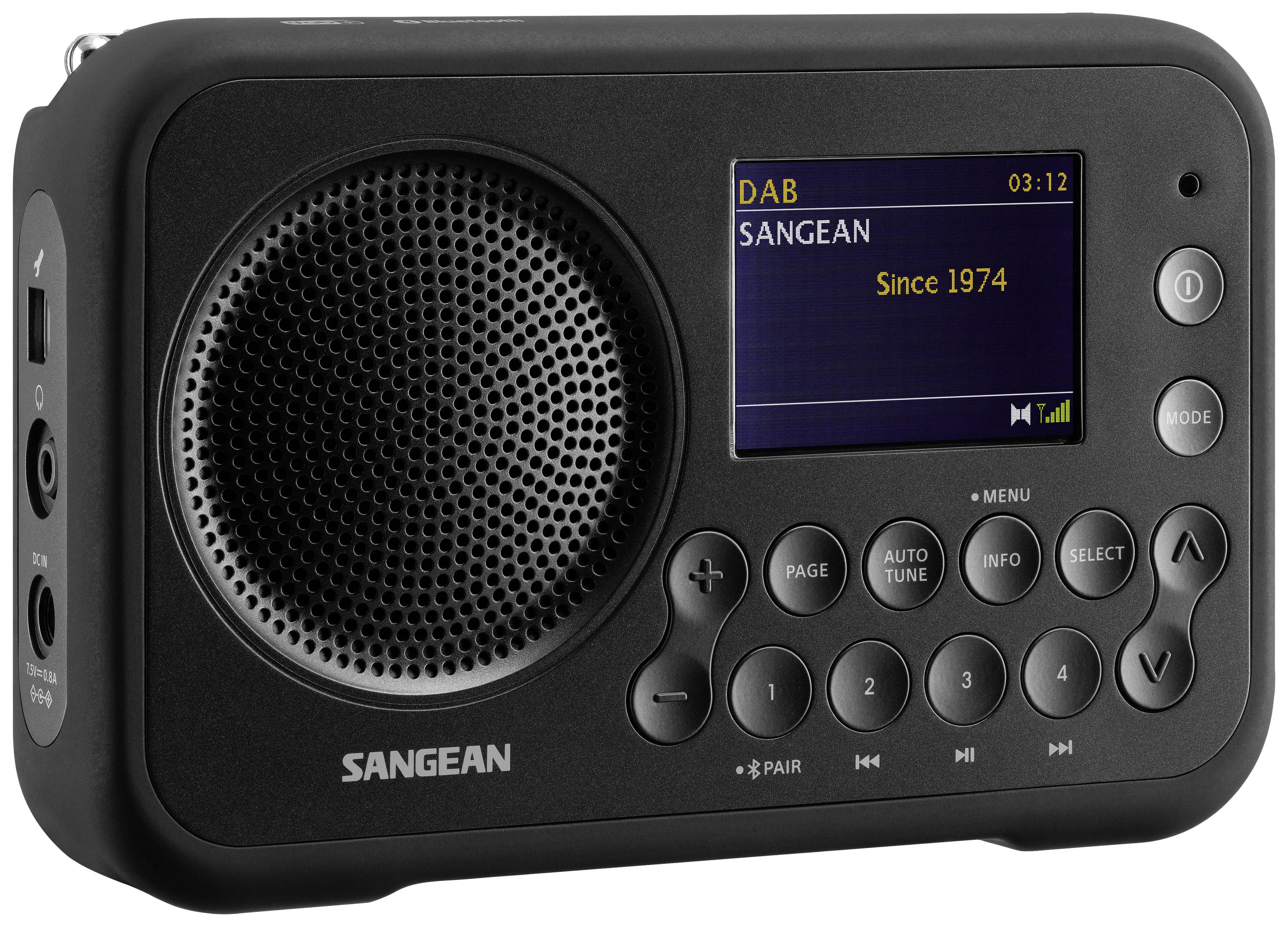 Sangean DPR-76BT Taschenradio DAB+, UKW AUX, Bluetooth® Tastensperre Grau
