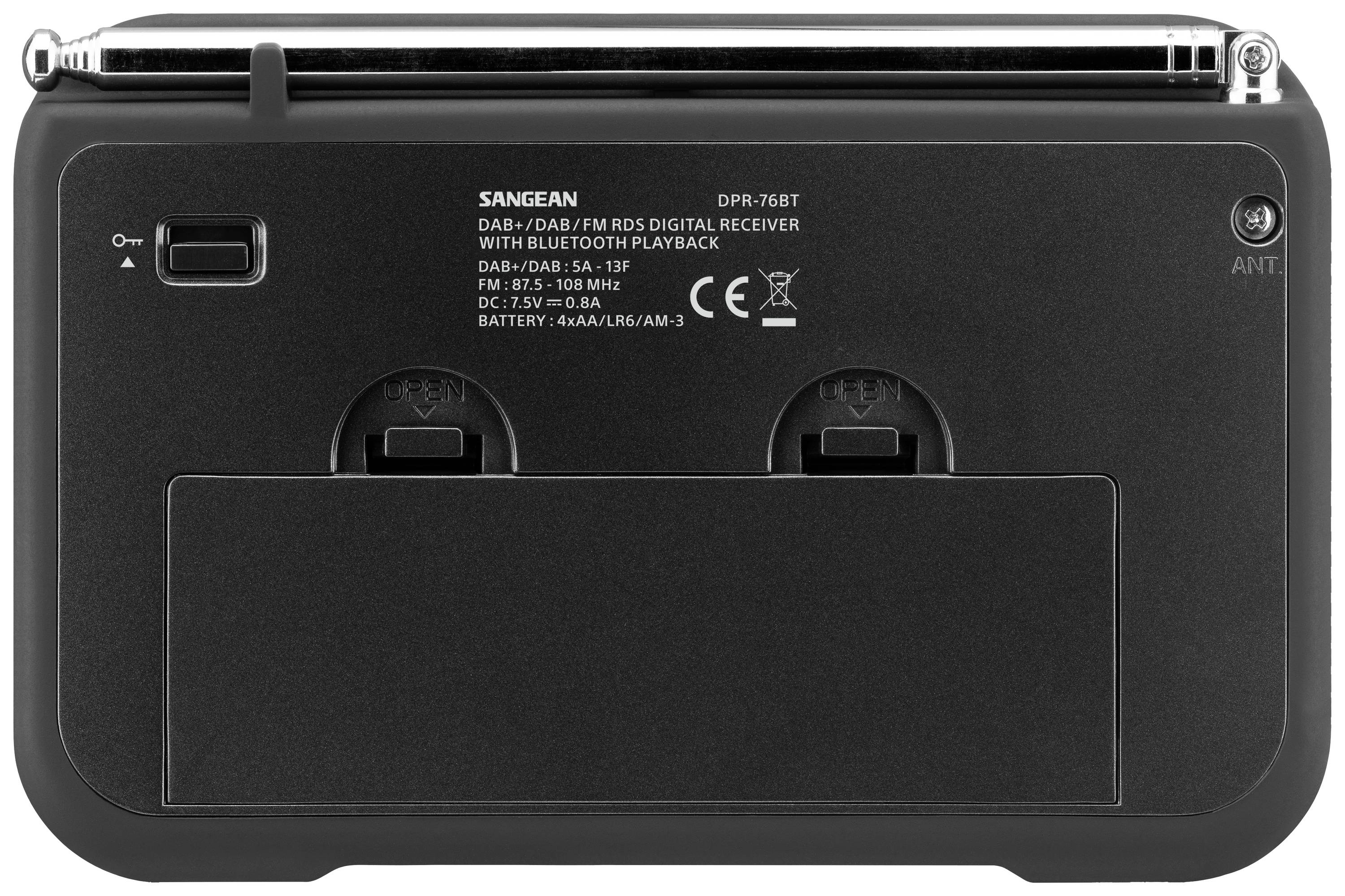 Sangean DPR-76BT Taschenradio DAB+, UKW AUX, Bluetooth® Tastensperre Grau