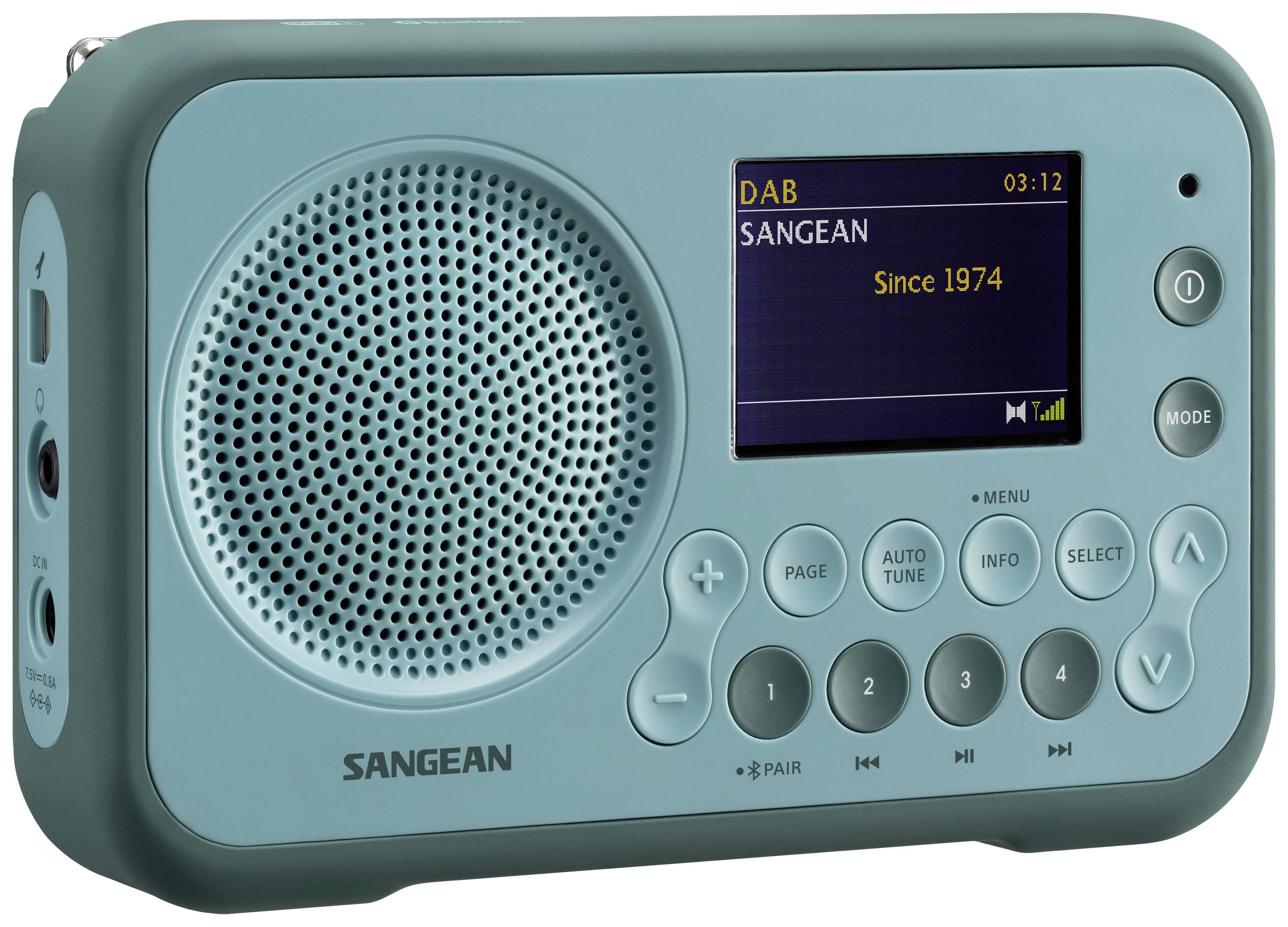 Sangean DPR-76BT Taschenradio DAB+, UKW AUX, Bluetooth® Tastensperre Hellblau