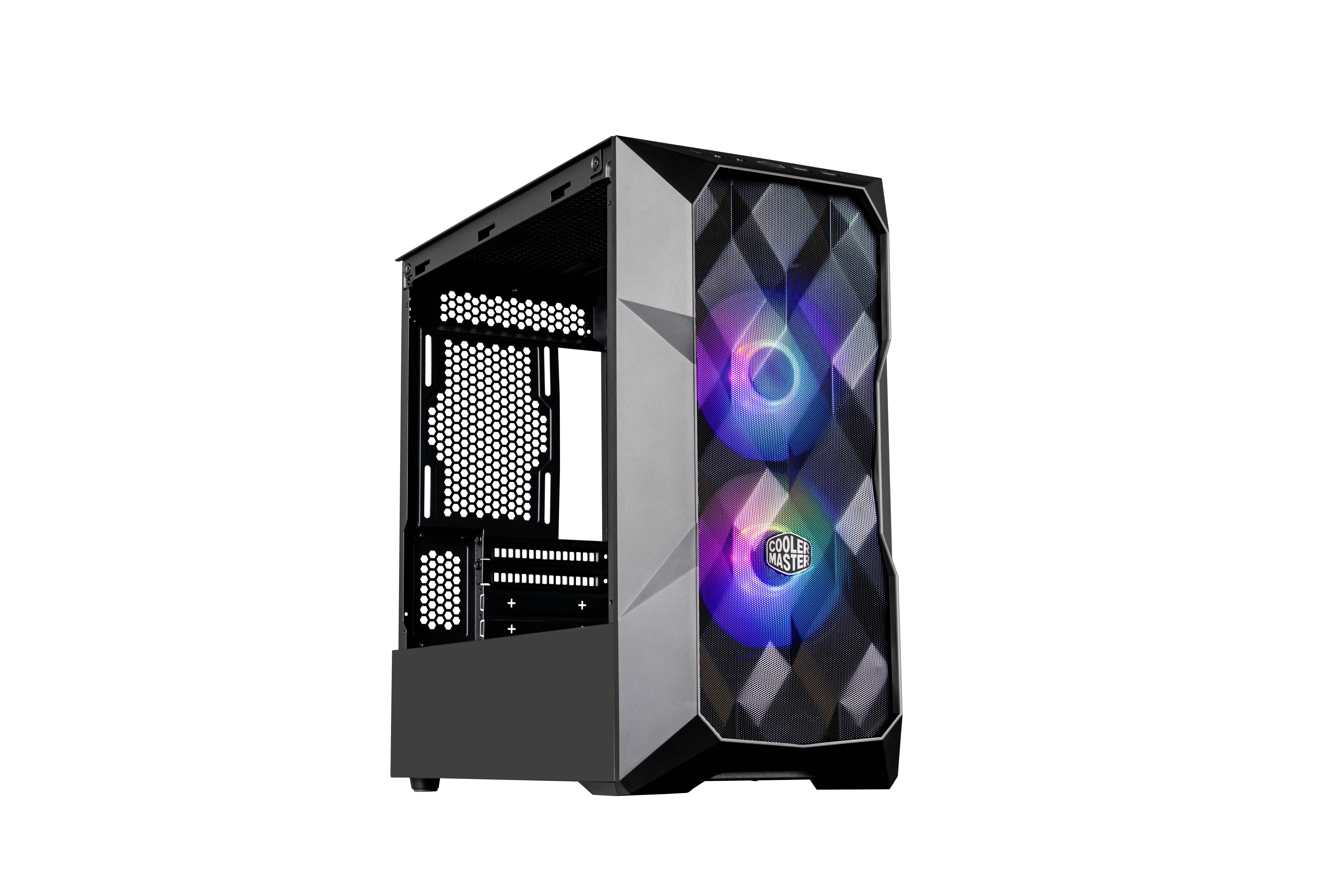 Cooler Master TD300 Mesh Midi-Tower PC-Gehäuse Schwarz 2 Vorinstallierte LED Lüfter, Seitenfenster, Staubfilter