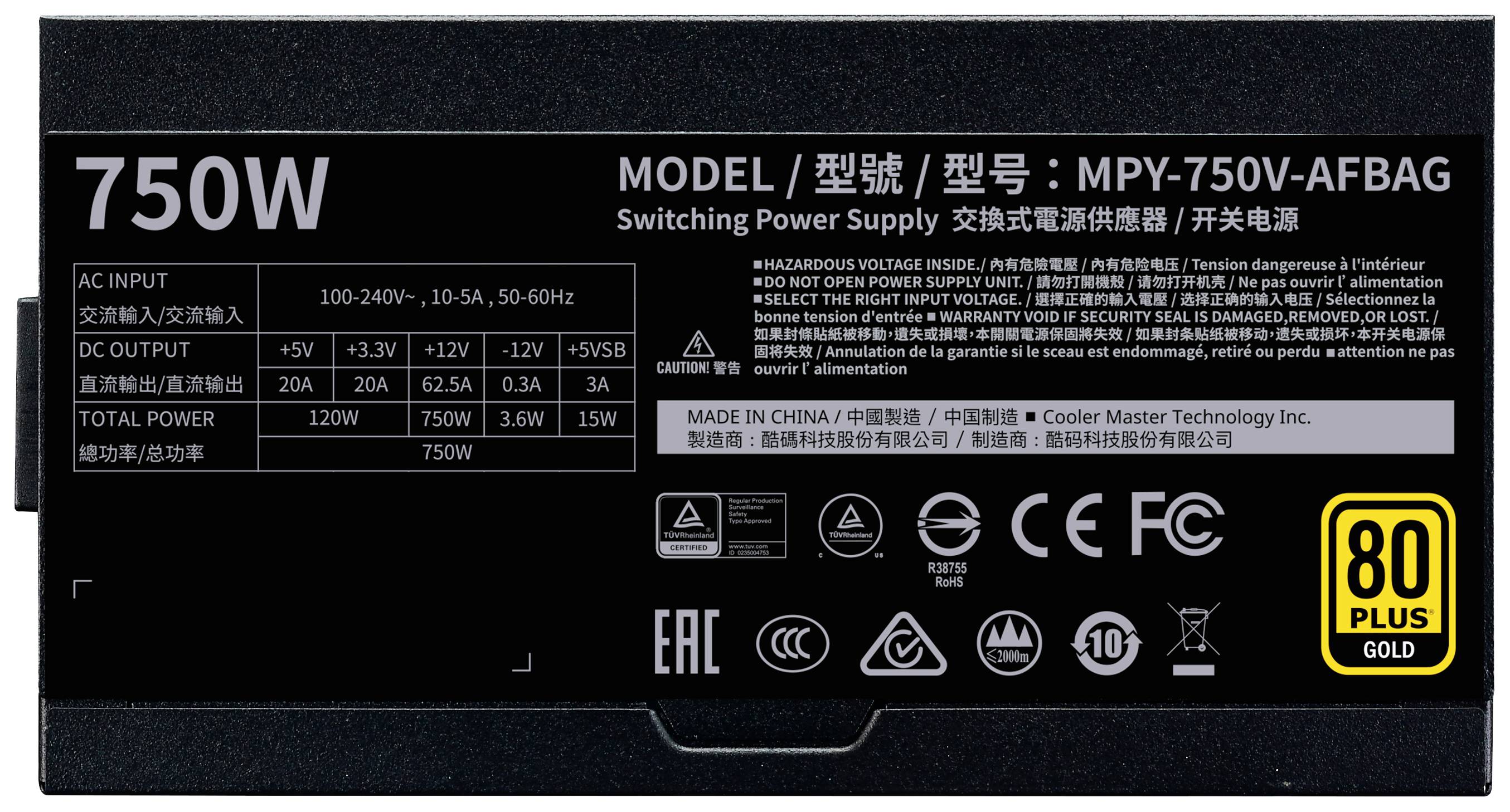 Cooler Master V Gold V2 750W A/EU Cable PC Netzteil 750 W ATX 80PLUS® Gold