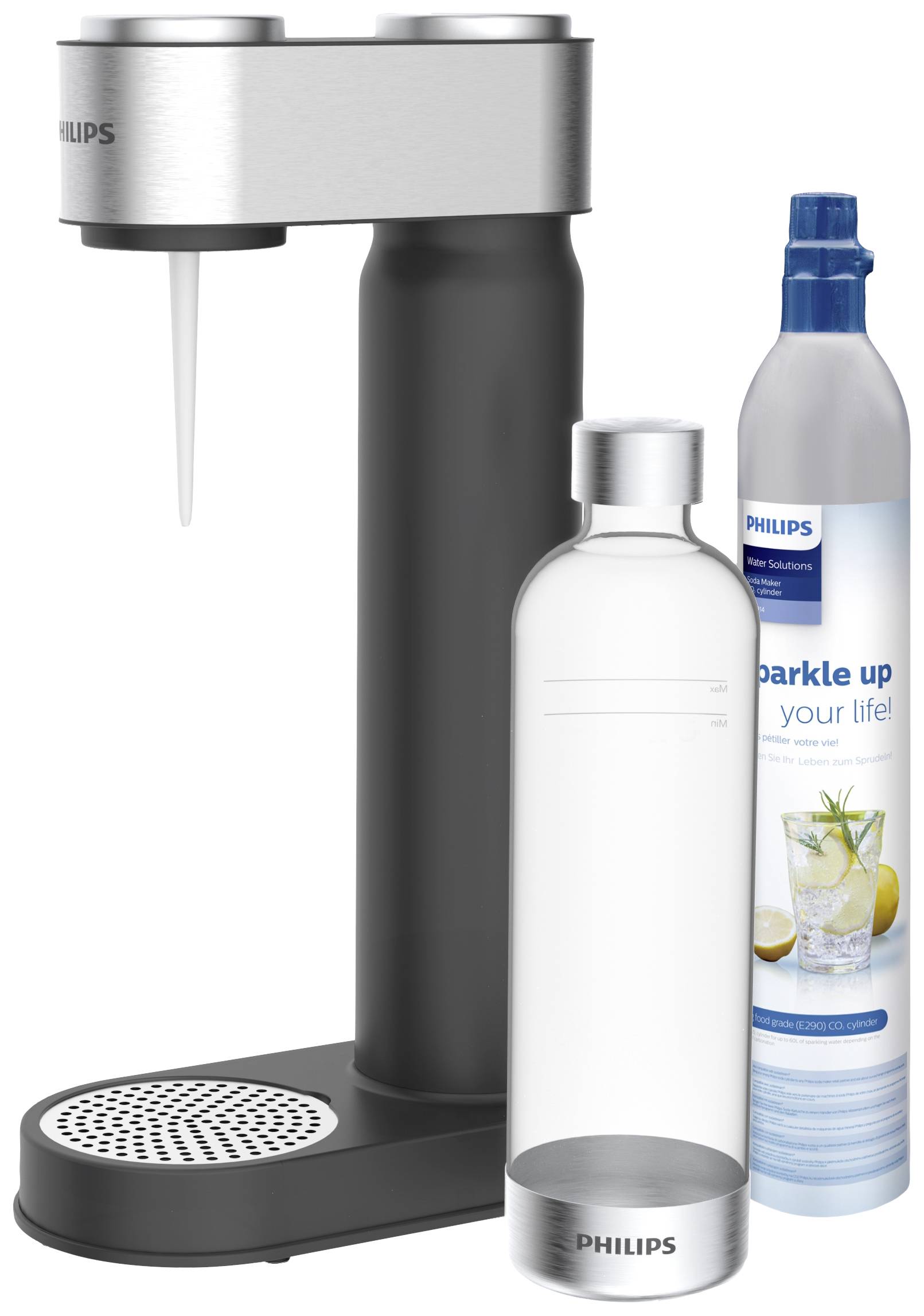 Philips Home Wassersprudler Aqua Soda Maker schwarz Grundgerät, und 1 CO2-Zylinder, inkl. 1 PET-Flasche