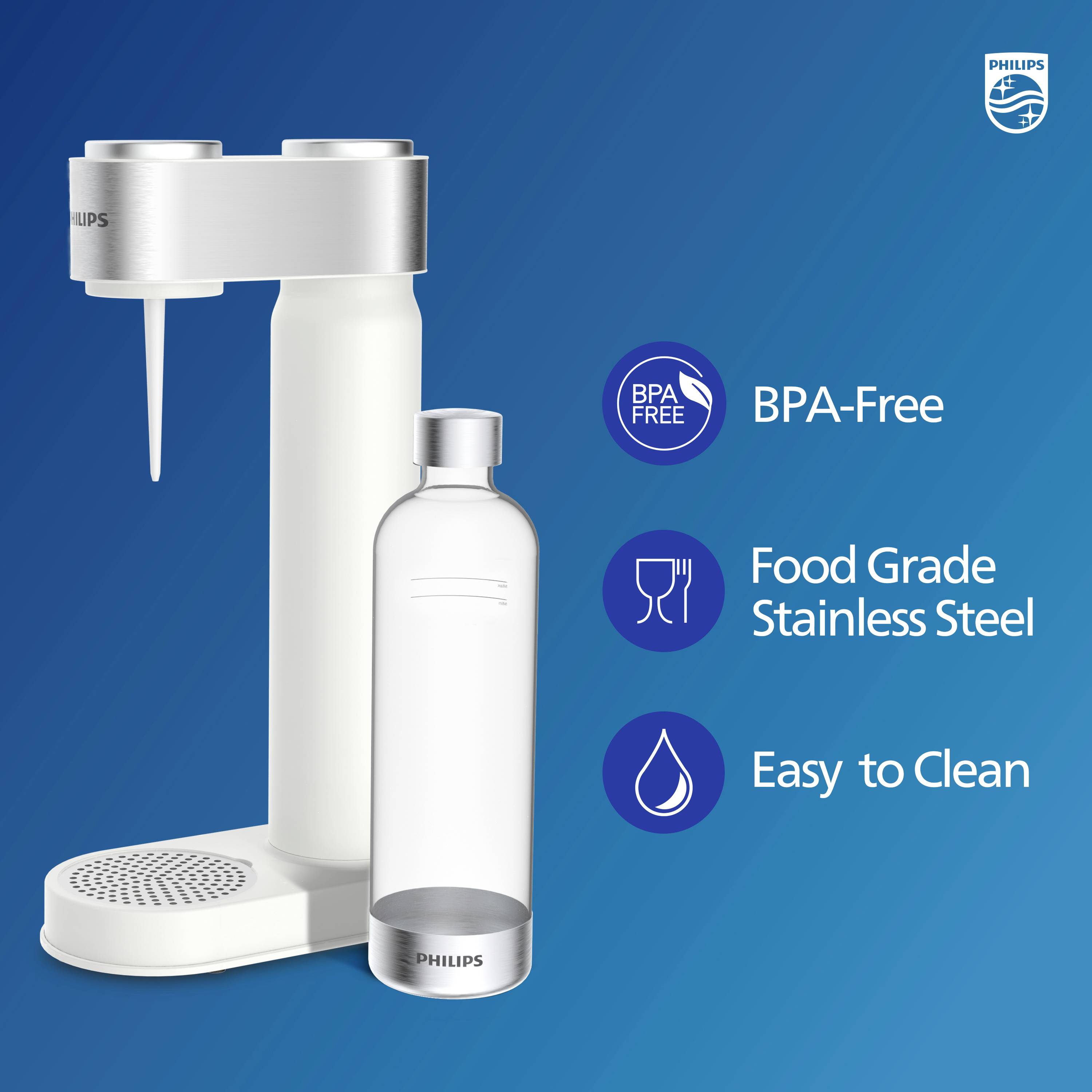 Philips Home Wassersprudler Aqua Soda Maker weiß Grundgerät, und 1 CO2-Zylinder, inkl. 1 PET-Flasche