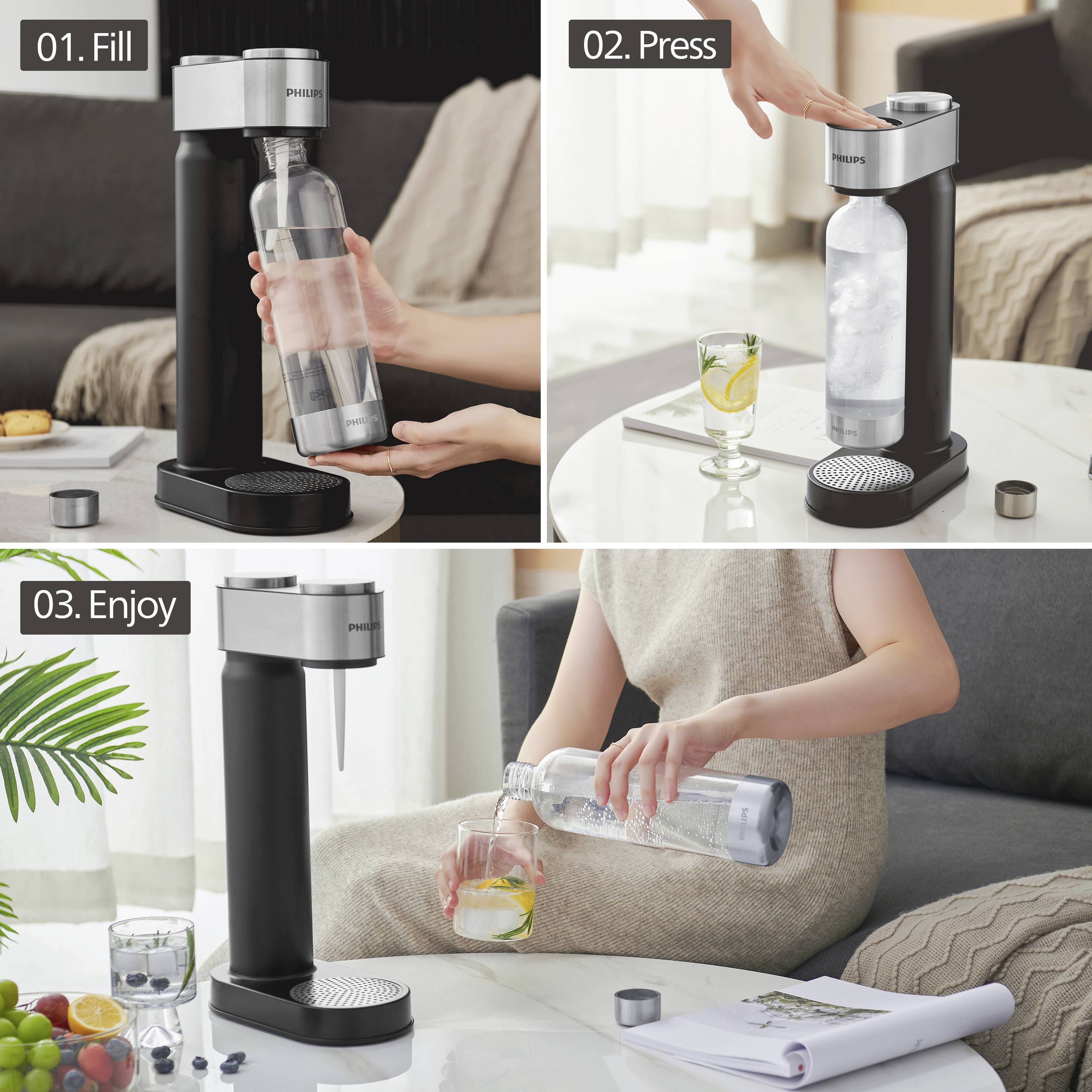 Philips Home Wassersprudler Aqua Soda Maker weiß Grundgerät, und 1 CO2-Zylinder, inkl. 1 PET-Flasche