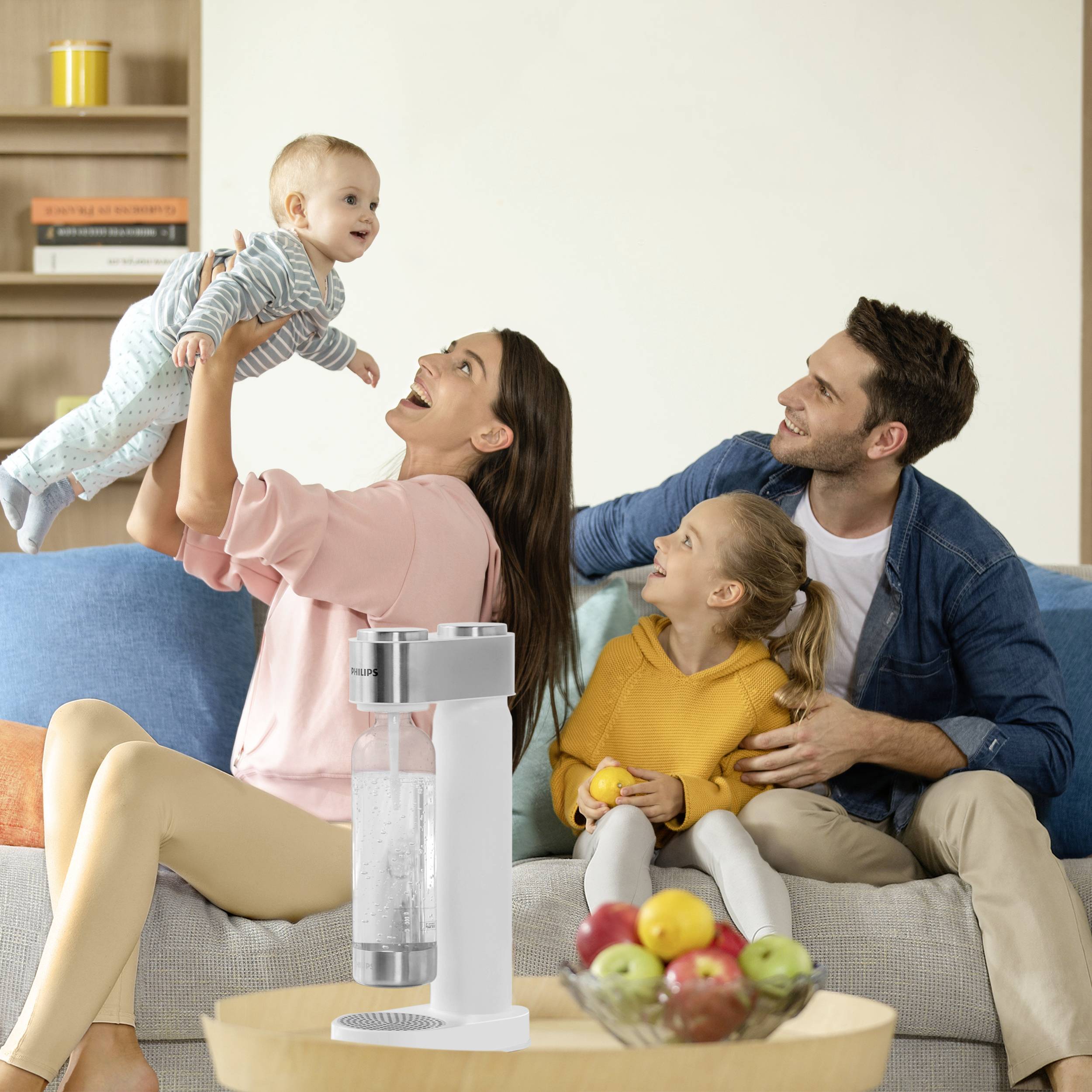 Philips Home Wassersprudler Aqua Soda Maker weiß Grundgerät, und 1 CO2-Zylinder, inkl. 1 PET-Flasche