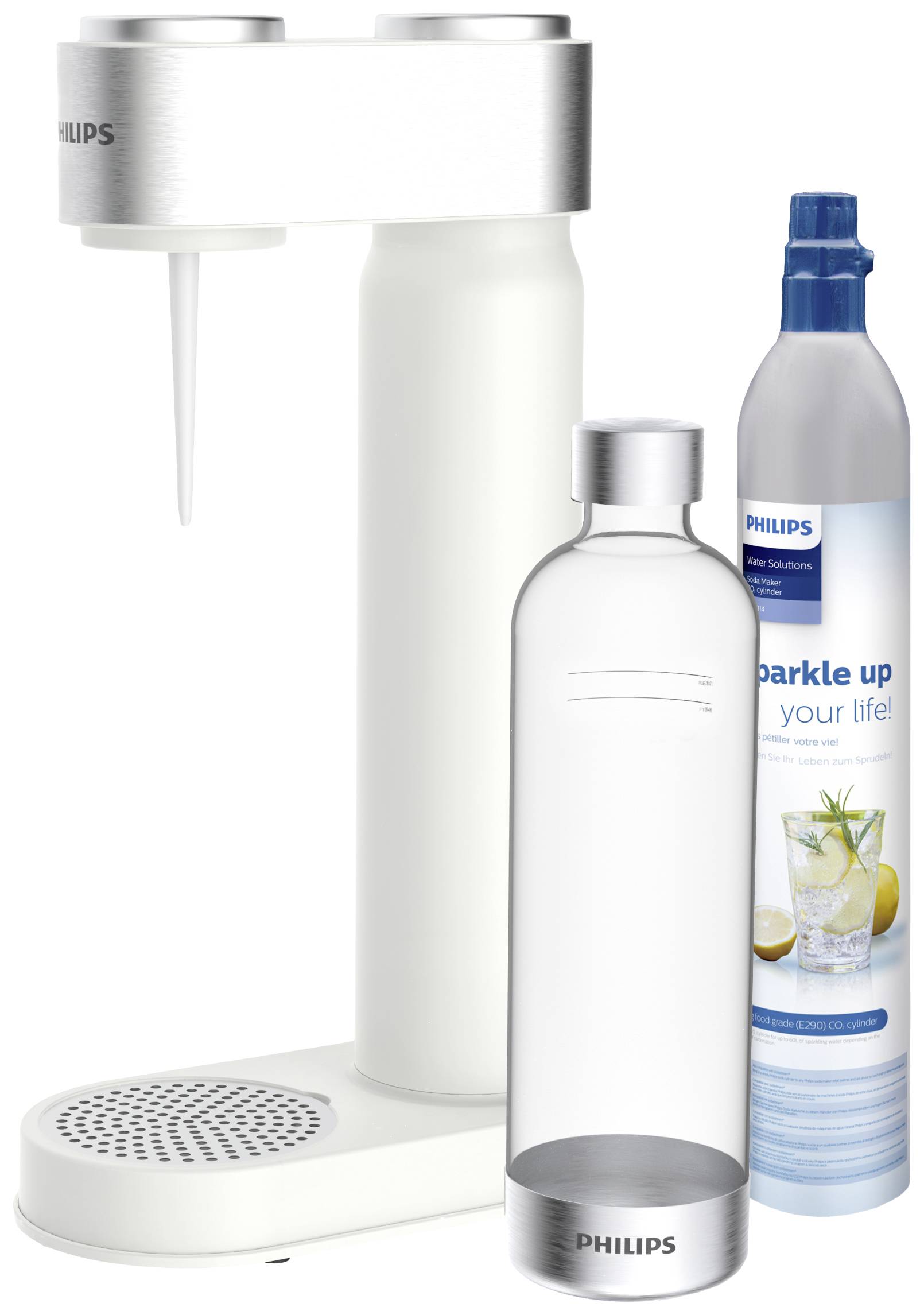Philips Home Wassersprudler Aqua Soda Maker weiß Grundgerät, und 1 CO2-Zylinder, inkl. 1 PET-Flasche