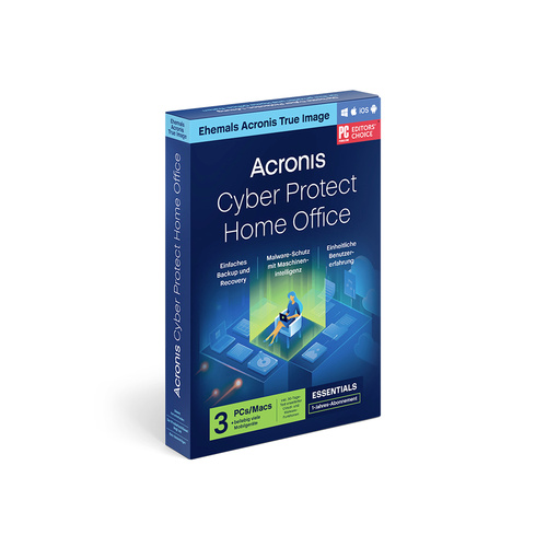 Acronis Cyber Protect Home Office Essentials DE licence annuelle, 3 licences Windows, Mac, iOS, Android Logiciel de sécurité