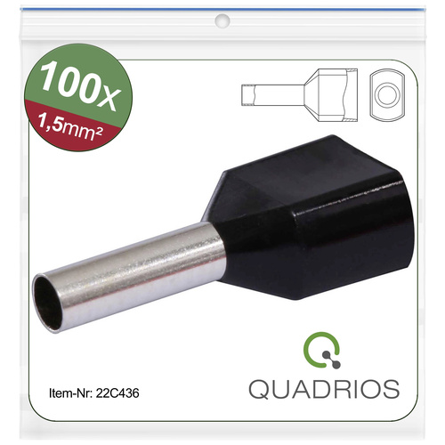 Quadrios 22C436 Zwillings-Aderendhülse 1.5mm² Teilisoliert Schwarz 1 Set