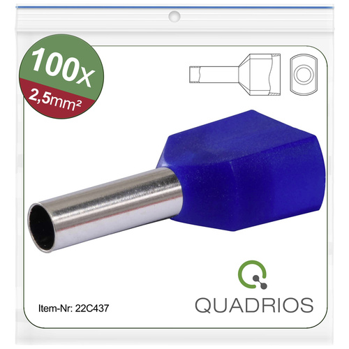 Quadrios 22C437 Zwillings-Aderendhülse 2.5mm² Teilisoliert Blau 1 Set