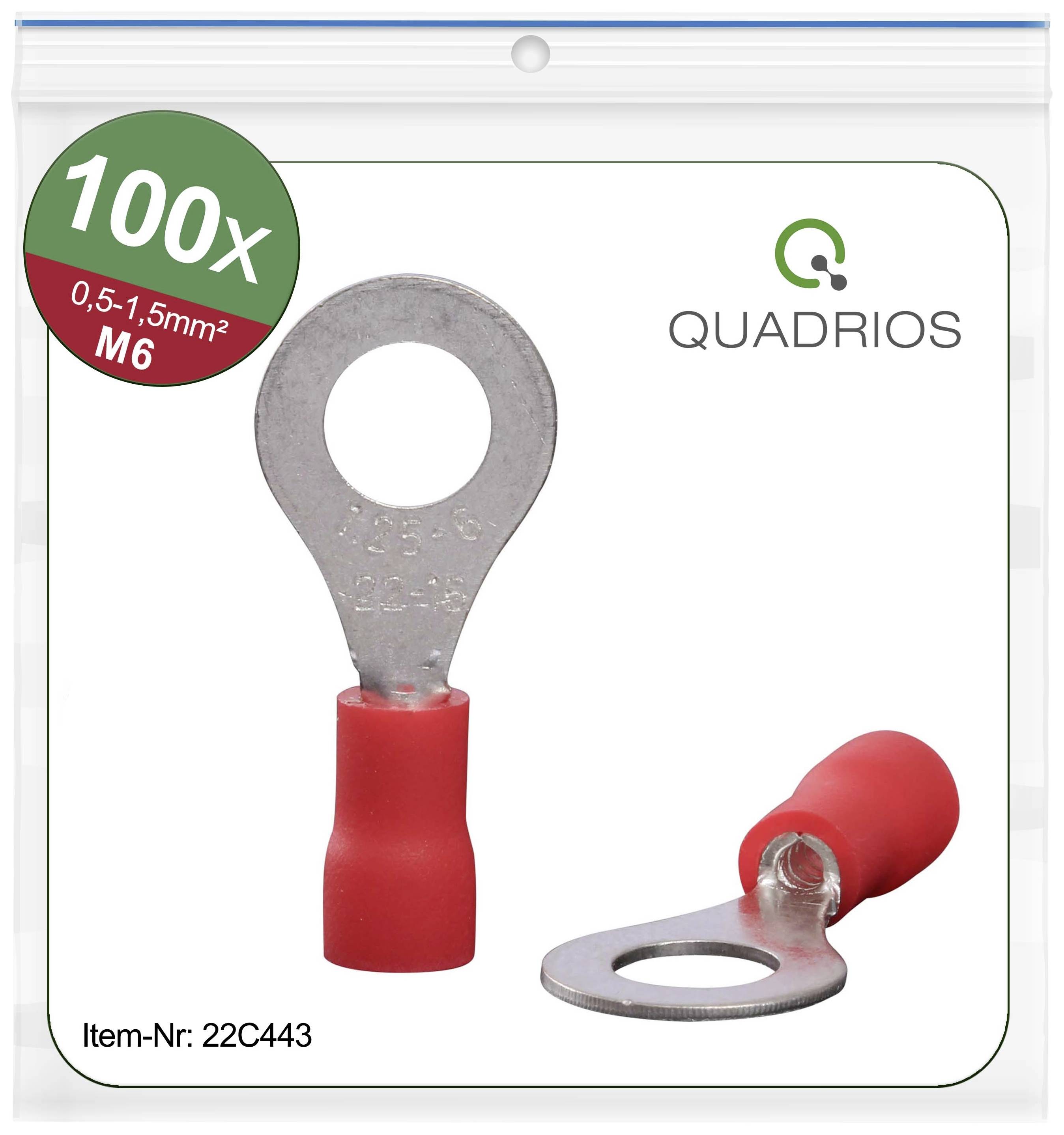 Quadrios 22C443 Ringkabelschuh Querschnitt (max.)=1.5 mm² Loch-Ø=6.5 mm Teilisoliert Rot 1 Set