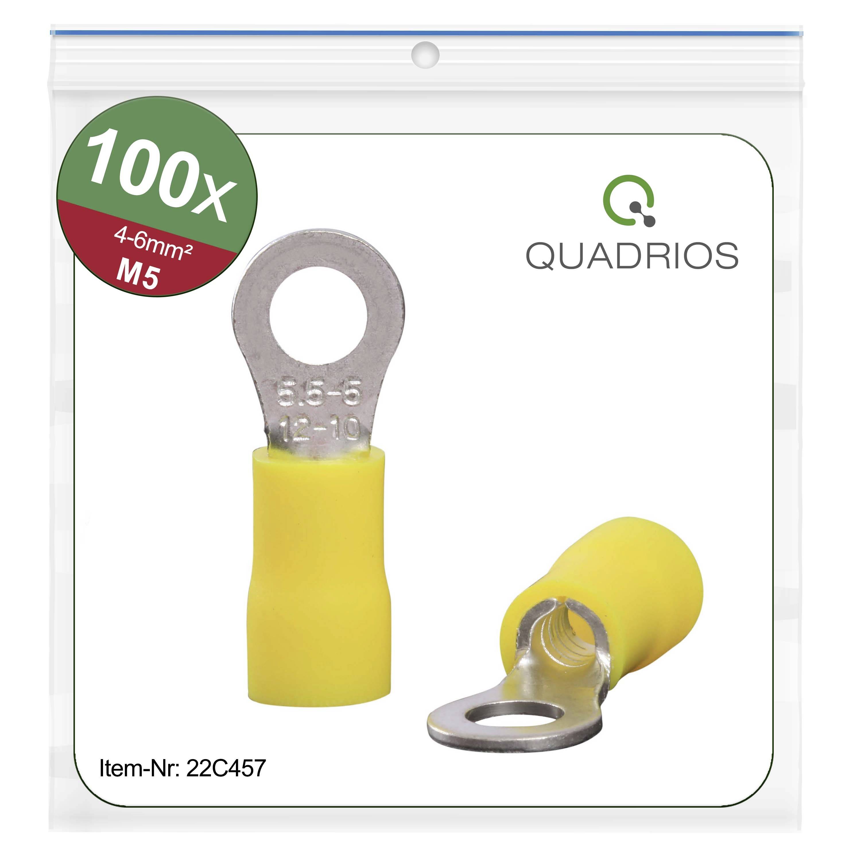 Quadrios 22C457 Ringkabelschuh Querschnitt (max.)=6.0 mm² Loch-Ø=5.3 mm Teilisoliert Gelb 1 Set