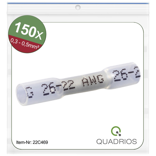 Quadrios 22C469 Stoßverbinder mit Schrumpfschlauch 0.3 mm² 0.5 mm² Vollisoliert Weiß 1 Set