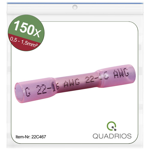 Quadrios 22C467 Stoßverbinder mit Schrumpfschlauch 0.5 mm² 1.5 mm² Vollisoliert Rot 1 Set