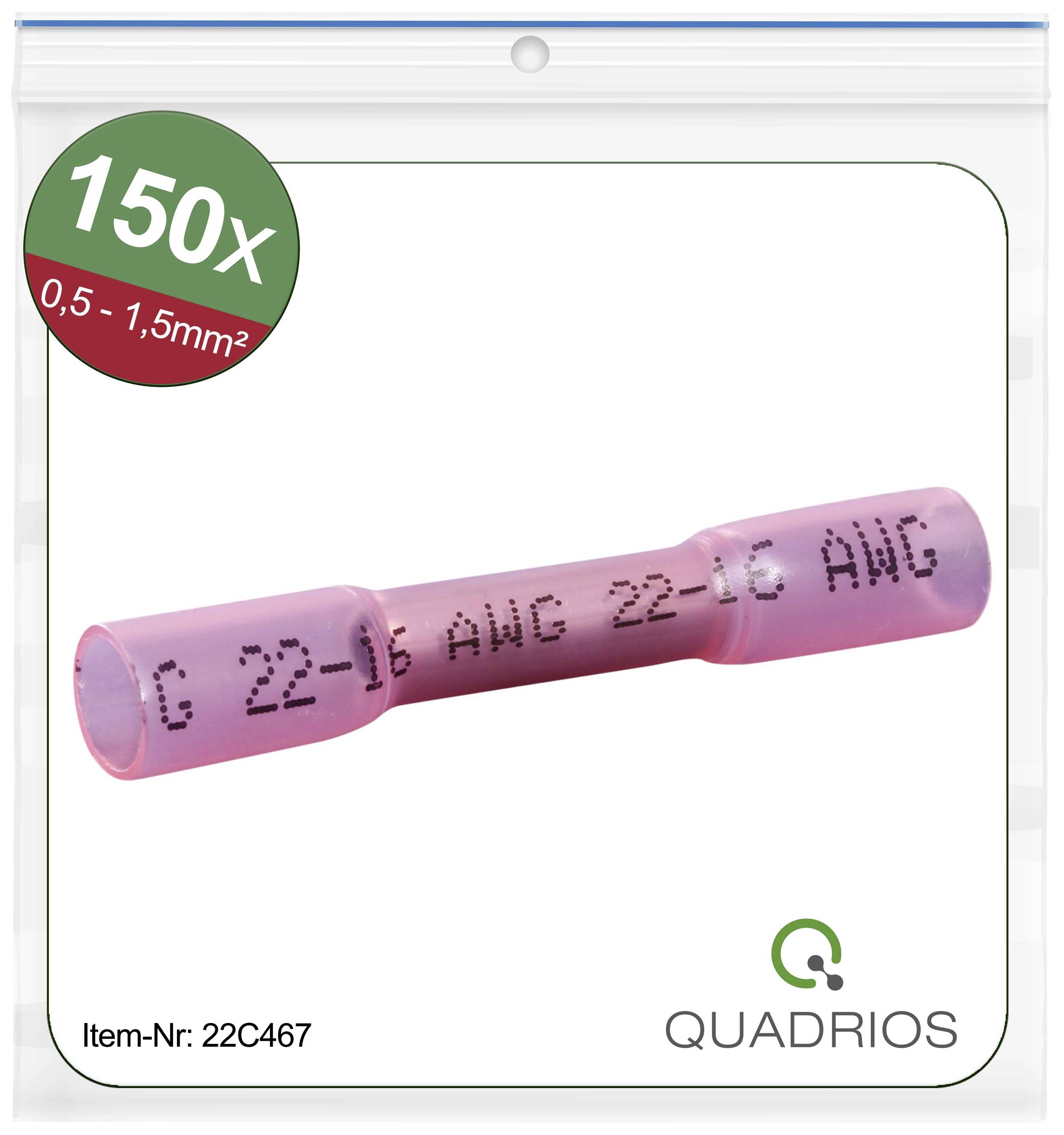 Quadrios 22C467 Stoßverbinder mit Schrumpfschlauch 0.5 mm² 1.5 mm² Vollisoliert Rot 1 Set