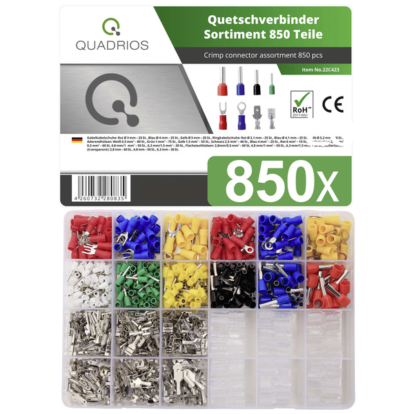 Quadrios 22C423 Quetschverbinder-Sortiment 0.5 mm² 6 mm² Rot, Blau, Gelb, Grün, Weiß, Transparent
