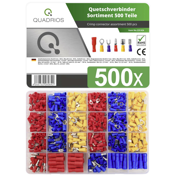 Quadrios 22C424 Quetschverbinder-Sortiment 0.5 mm² 2.5 mm² Rot, Blau, Gelb 1 Set