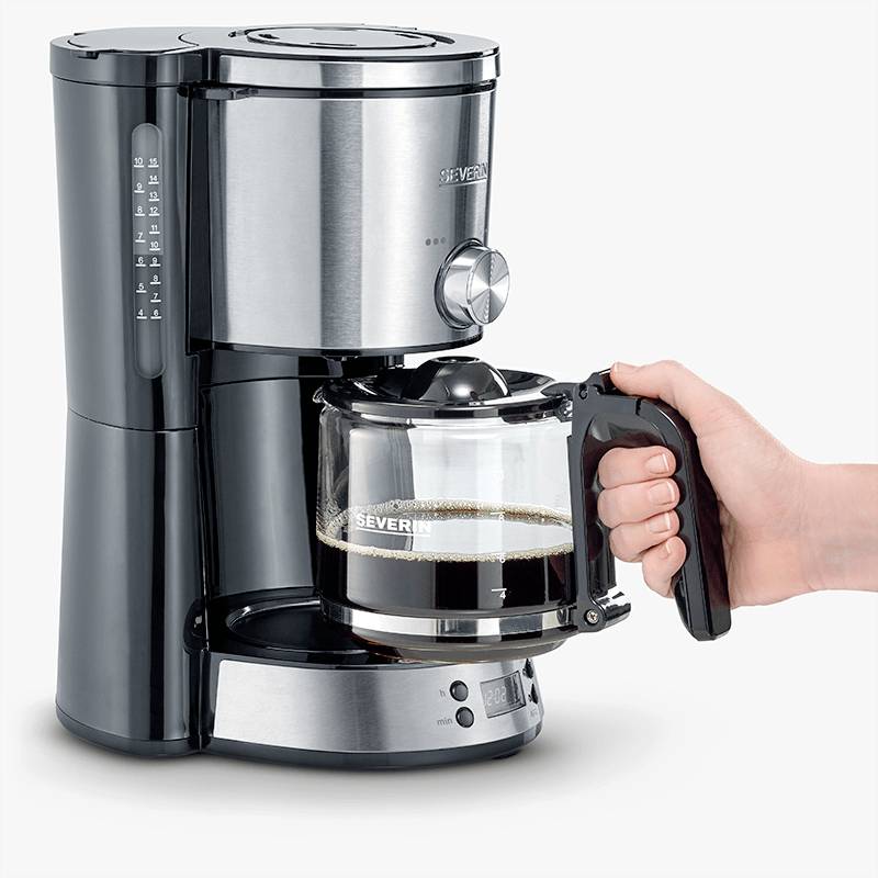 Severin 4826 Kaffeemaschine Edelstahl (gebürstet), Schwarz Fassungsvermögen Tassen=10 Timerfunktion, Warmhaltefunktion, Glaskanne